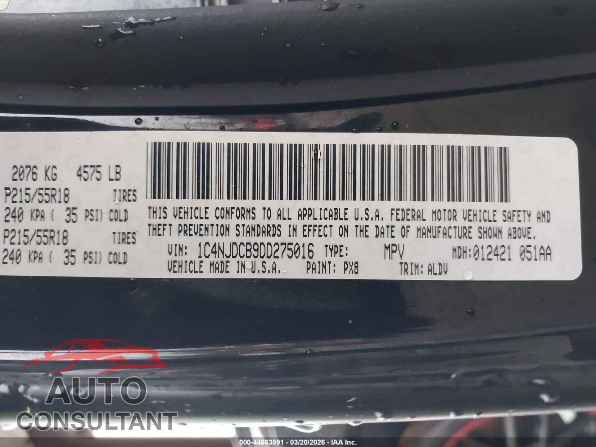 JEEP COMPASS 2013 - 1C4NJDCB9DD275016