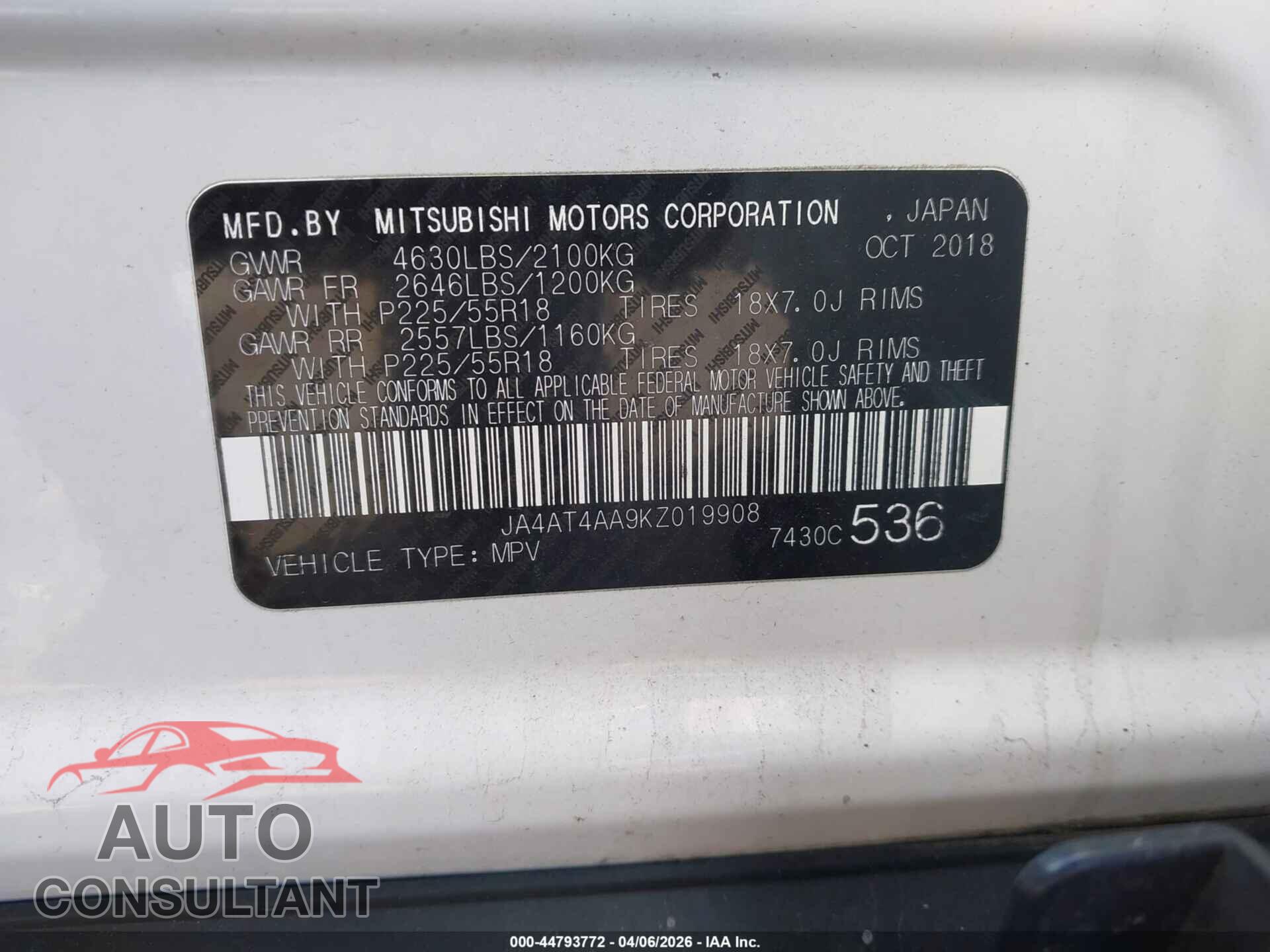 MITSUBISHI ECLIPSE CROSS 2019 - JA4AT4AA9KZ019908
