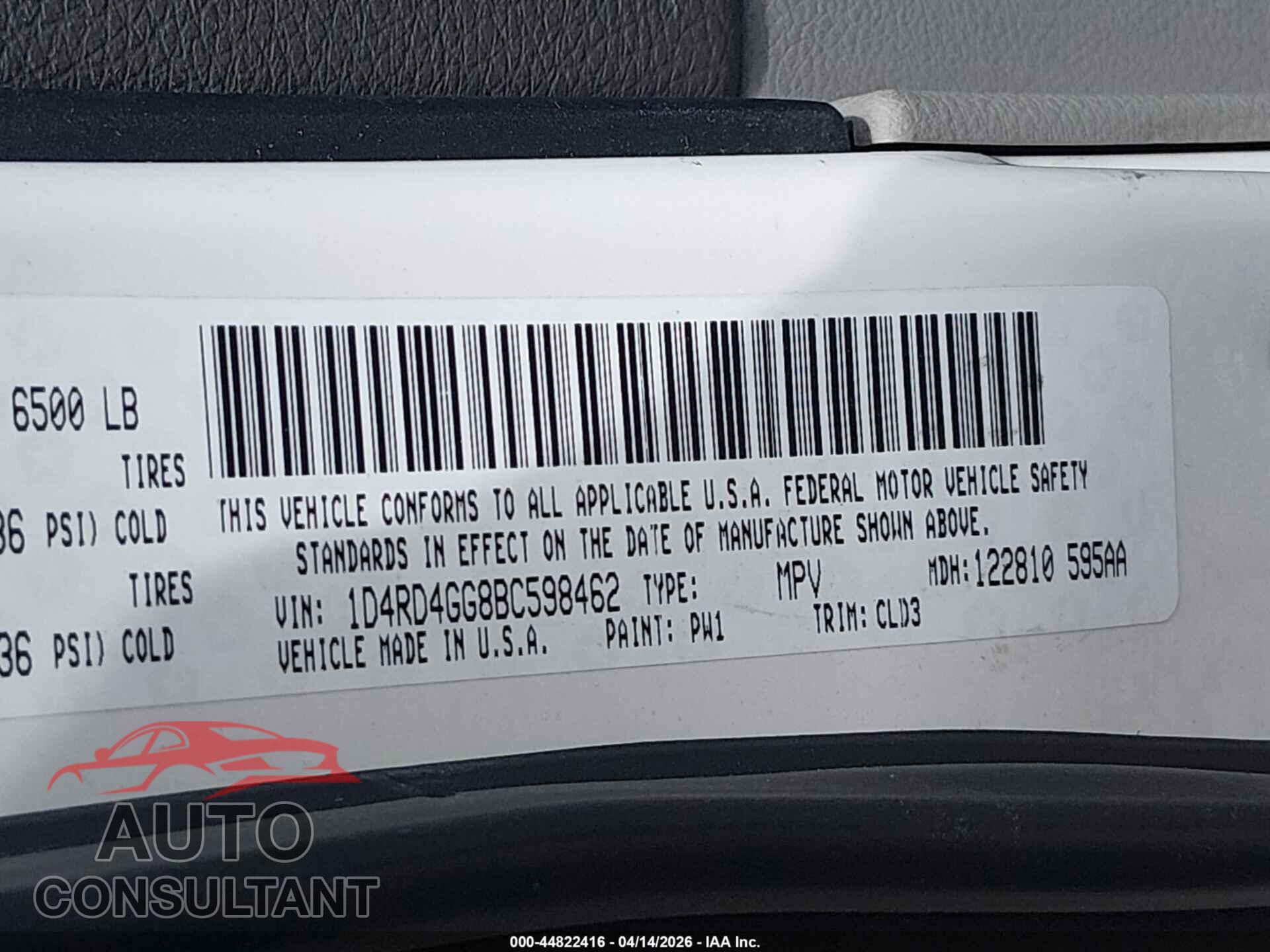 DODGE DURANGO 2011 - 1D4RD4GG8BC598462