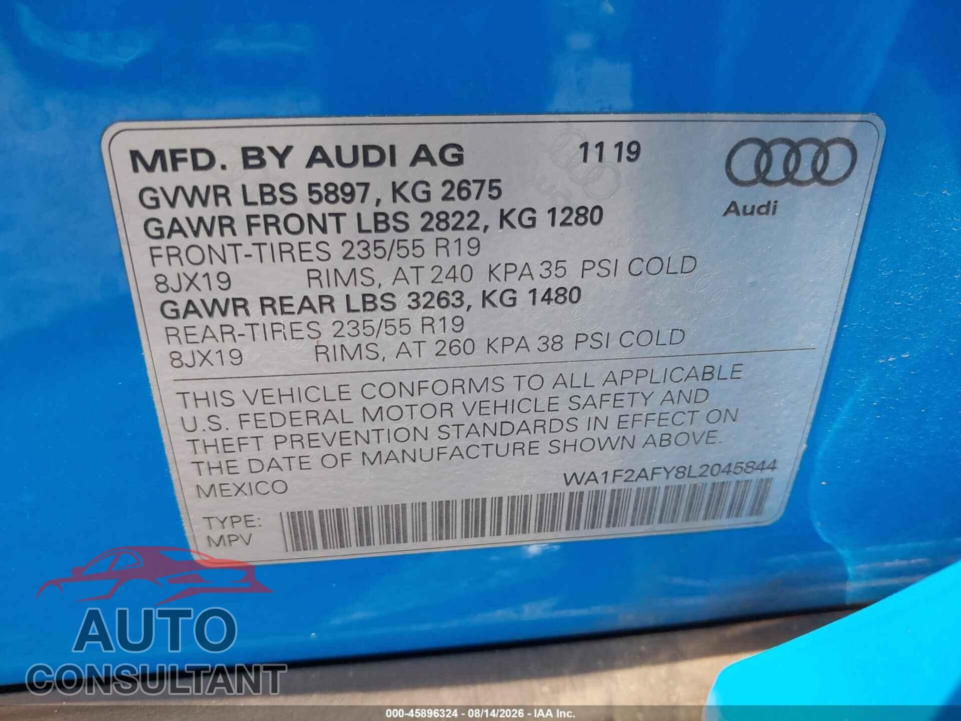 AUDI Q5 2020 - WA1F2AFY8L2045844