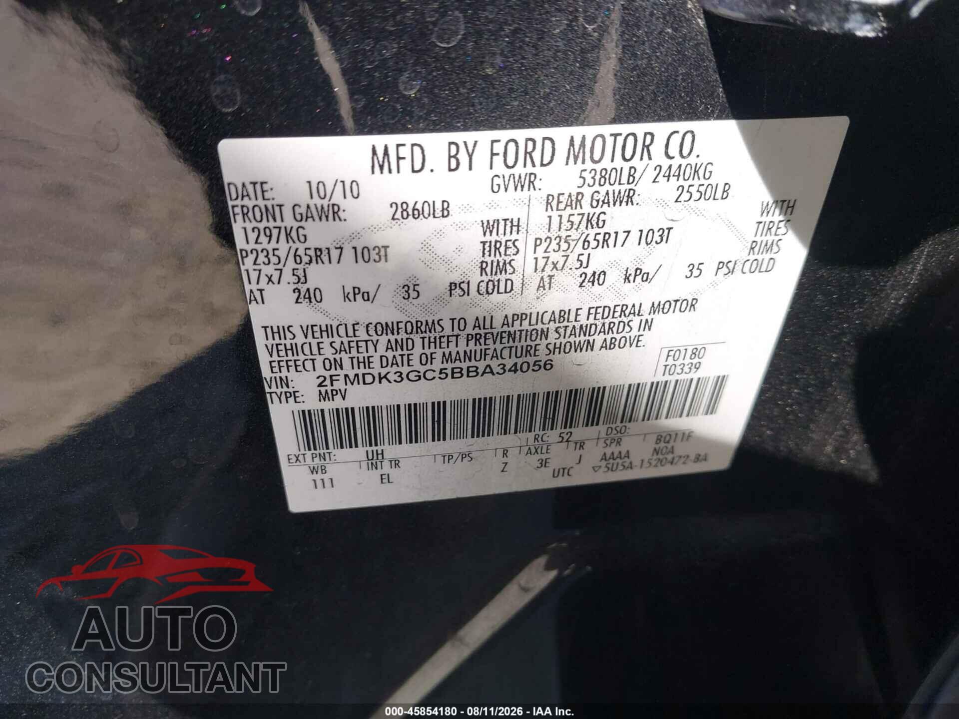 FORD EDGE 2011 - 2FMDK3GC5BBA34056