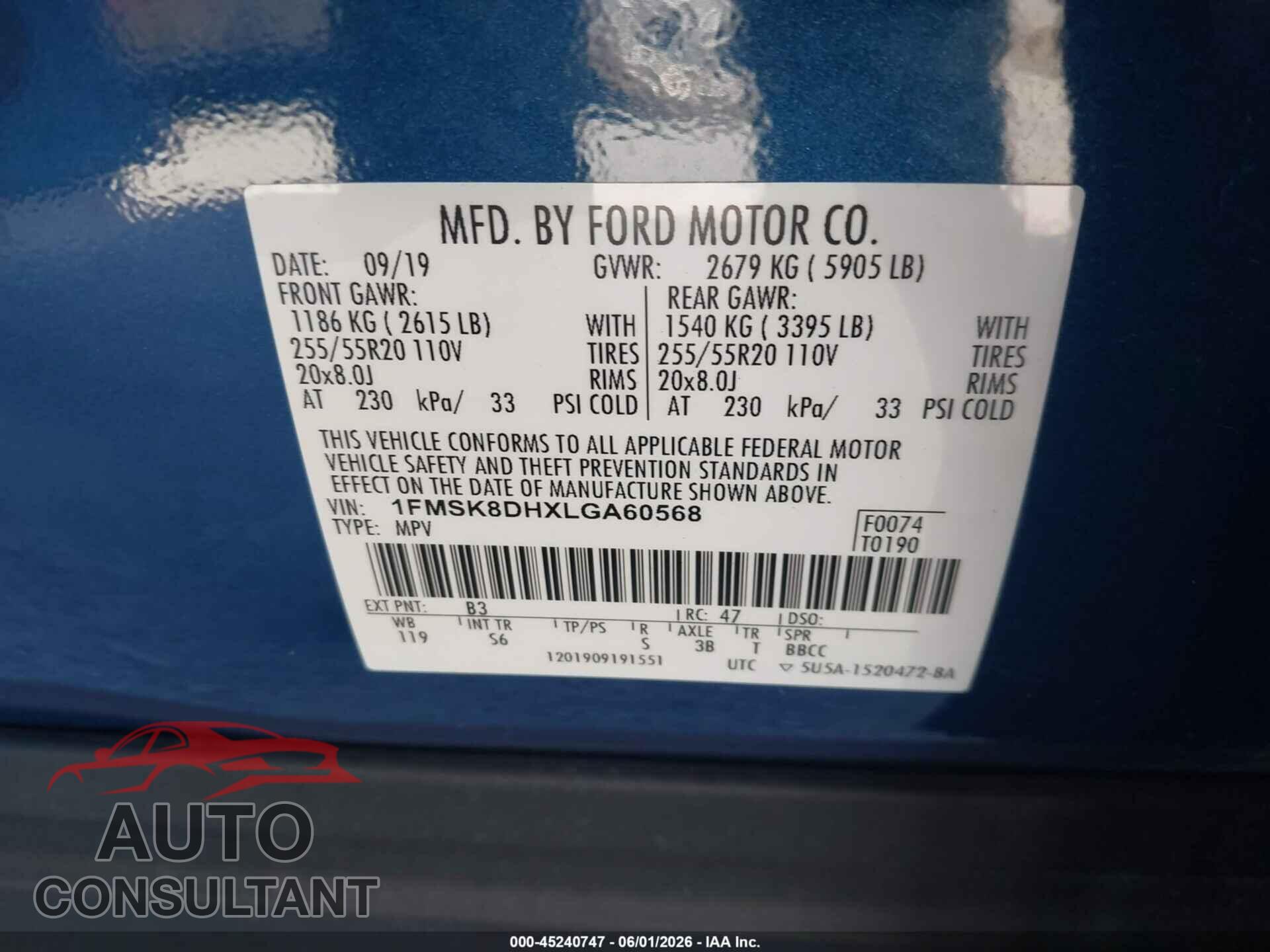 FORD EXPLORER 2020 - 1FMSK8DHXLGA60568