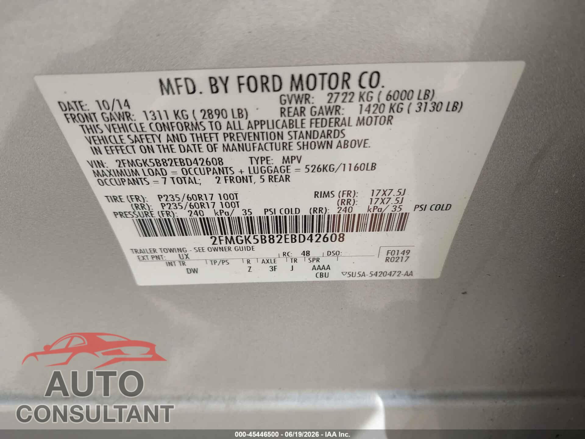 FORD FLEX 2014 - 2FMGK5B82EBD42608