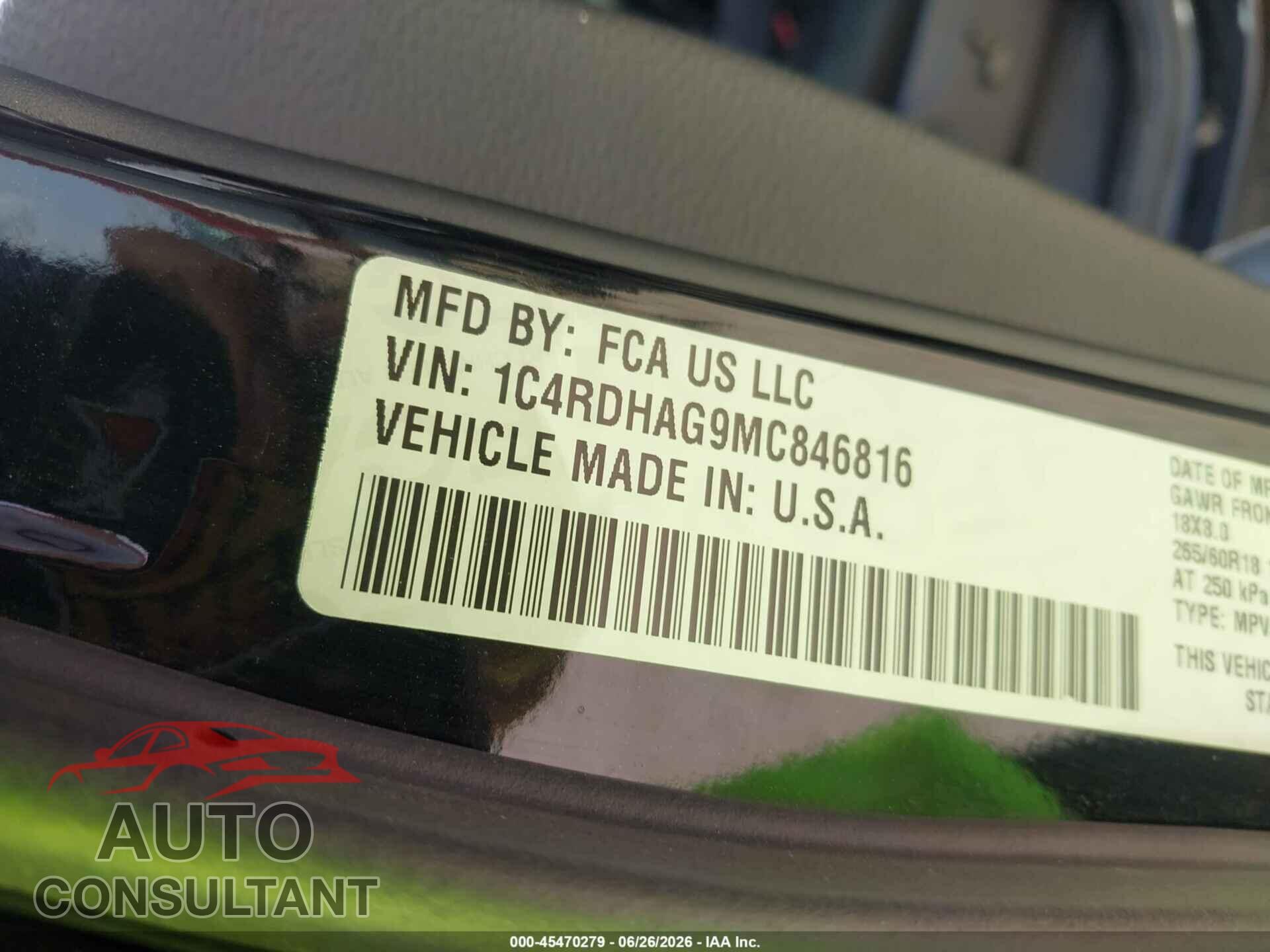 DODGE DURANGO 2021 - 1C4RDHAG9MC846816