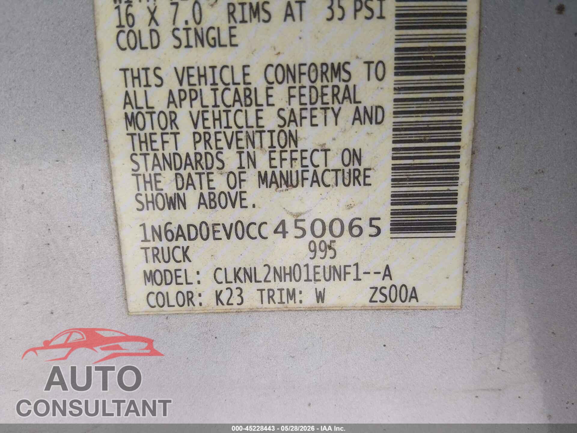 NISSAN FRONTIER 2012 - 1N6AD0EV0CC450065