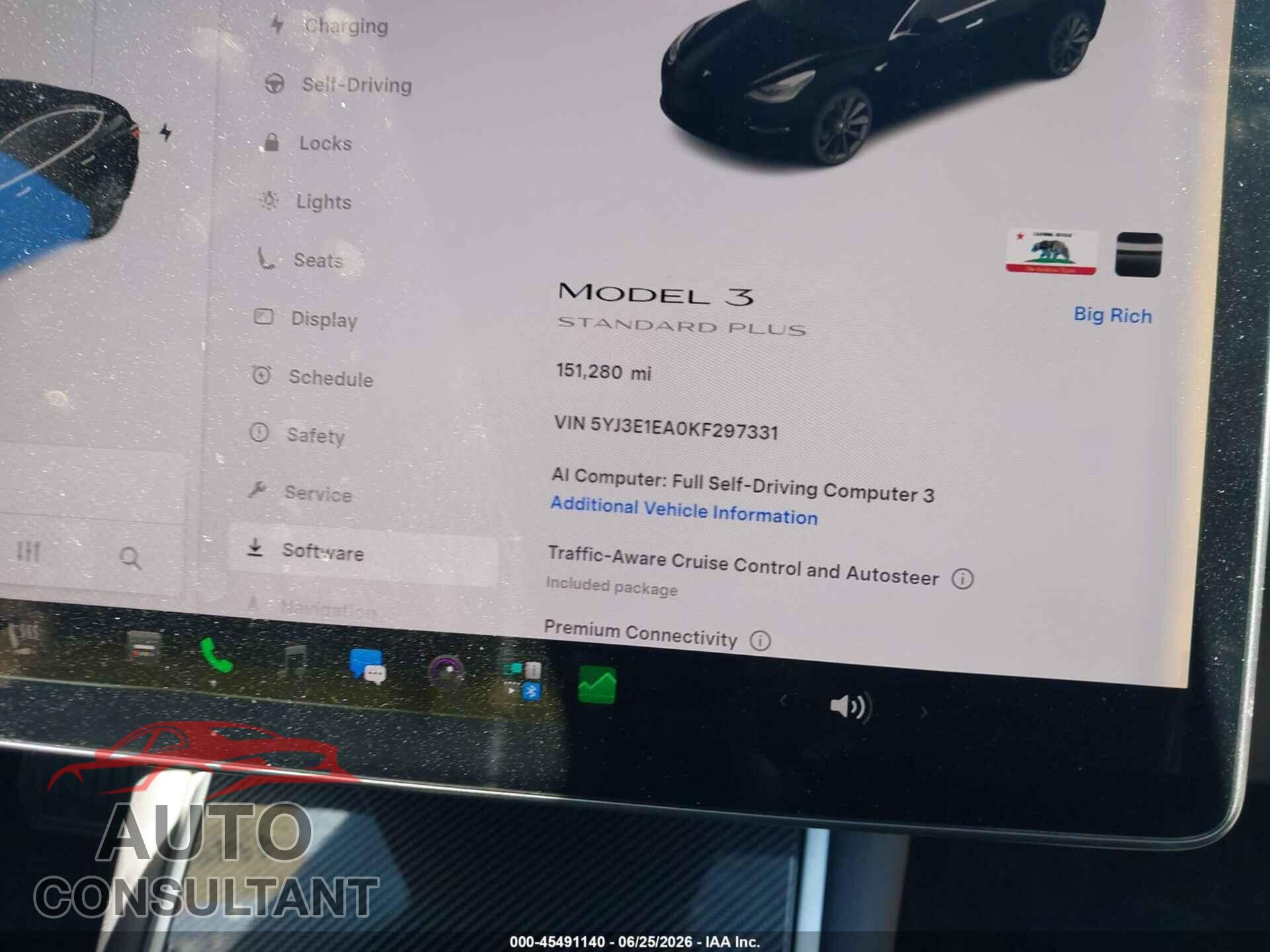 TESLA MODEL 3 2019 - 5YJ3E1EA0KF297331