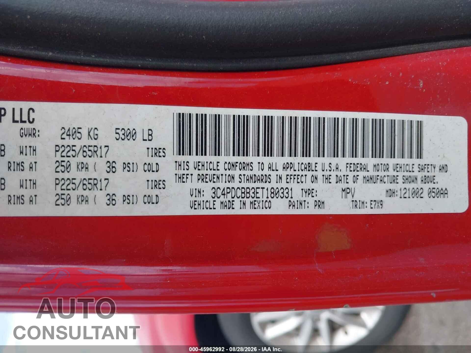 DODGE JOURNEY 2014 - 3C4PDCBB3ET180331