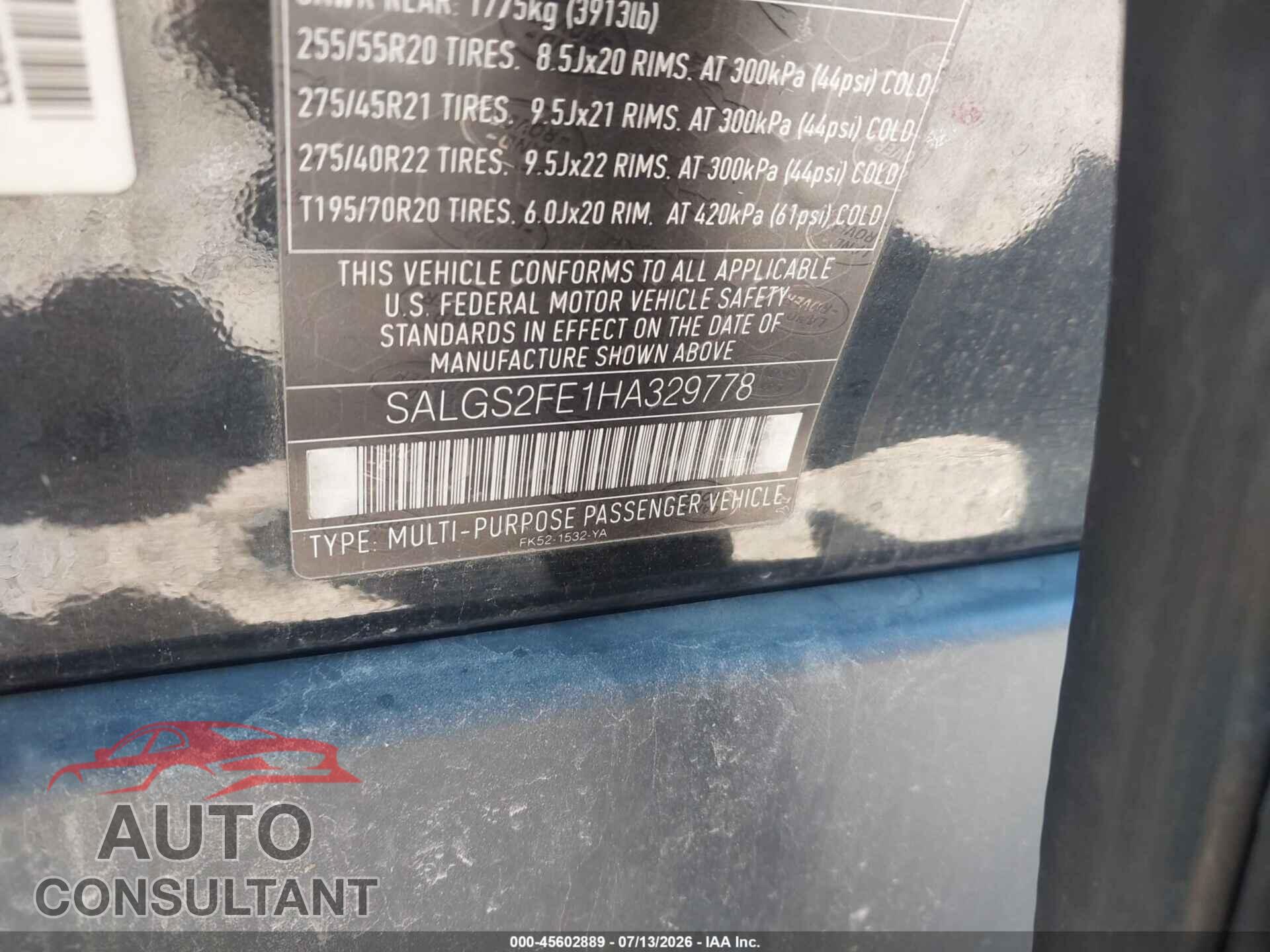 LAND ROVER RANGE ROVER 2017 - SALGS2FE1HA329778