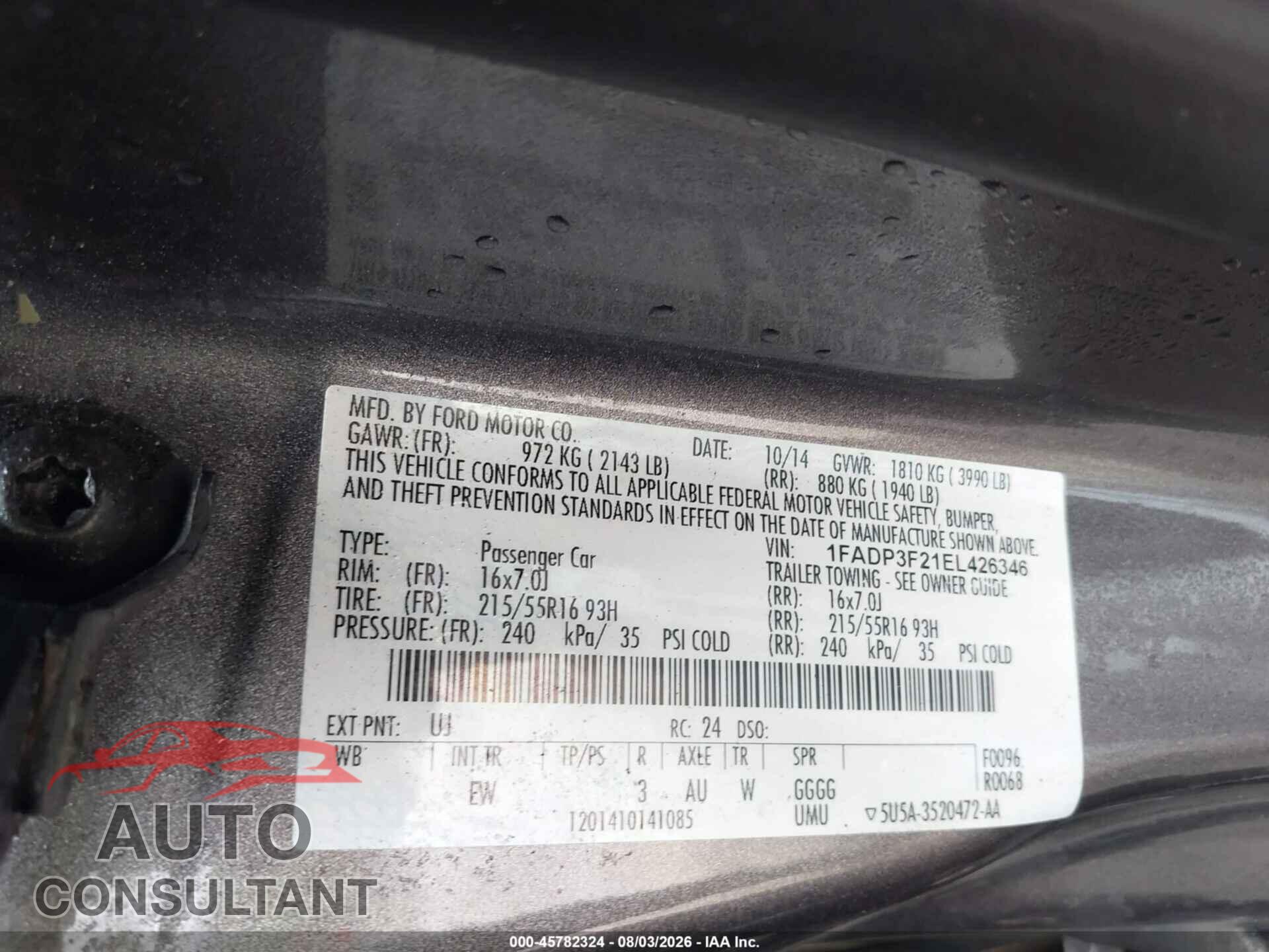 FORD FOCUS 2014 - 1FADP3F21EL426346