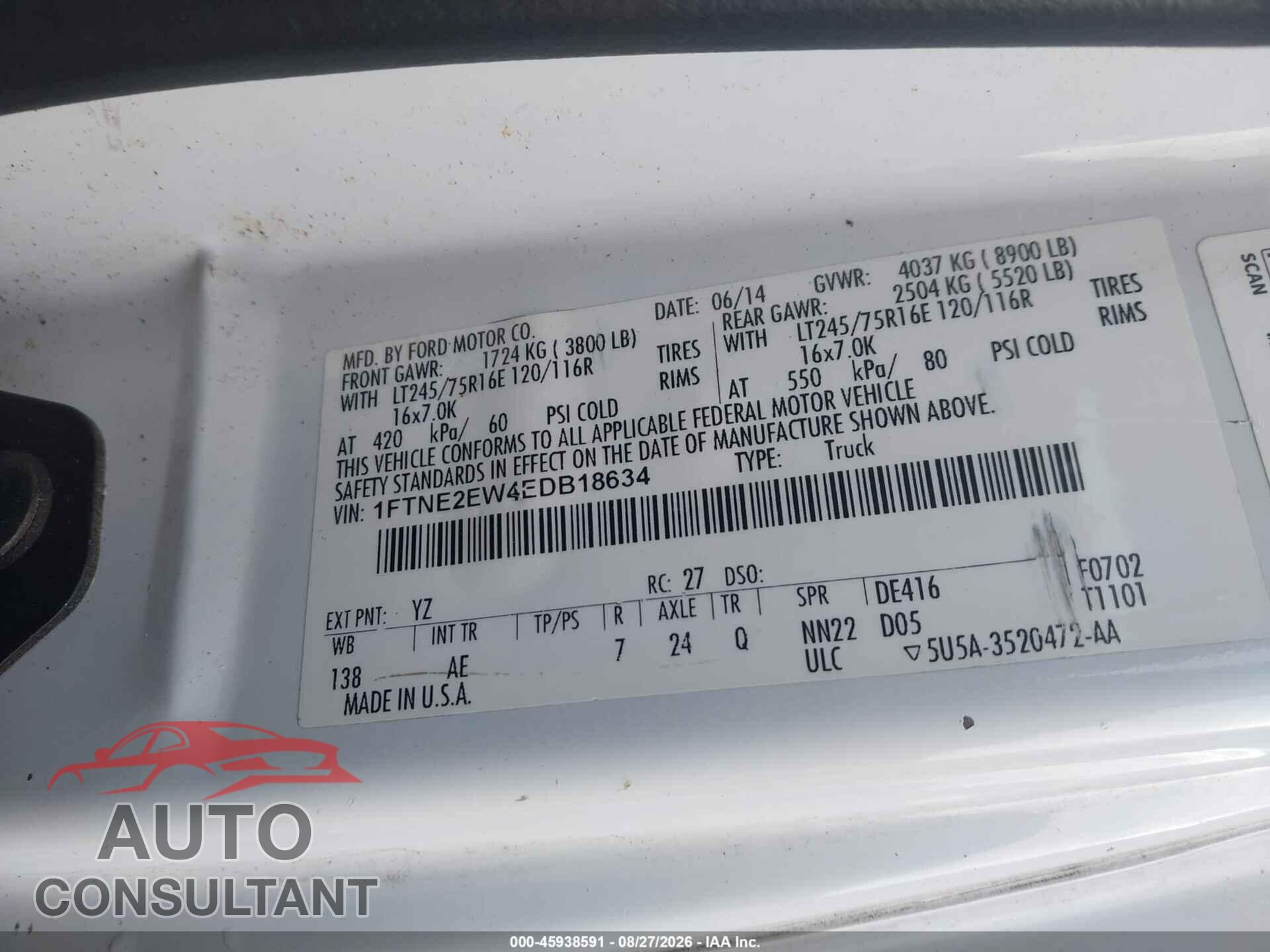 FORD E-250 2014 - 1FTNE2EW4EDB18634