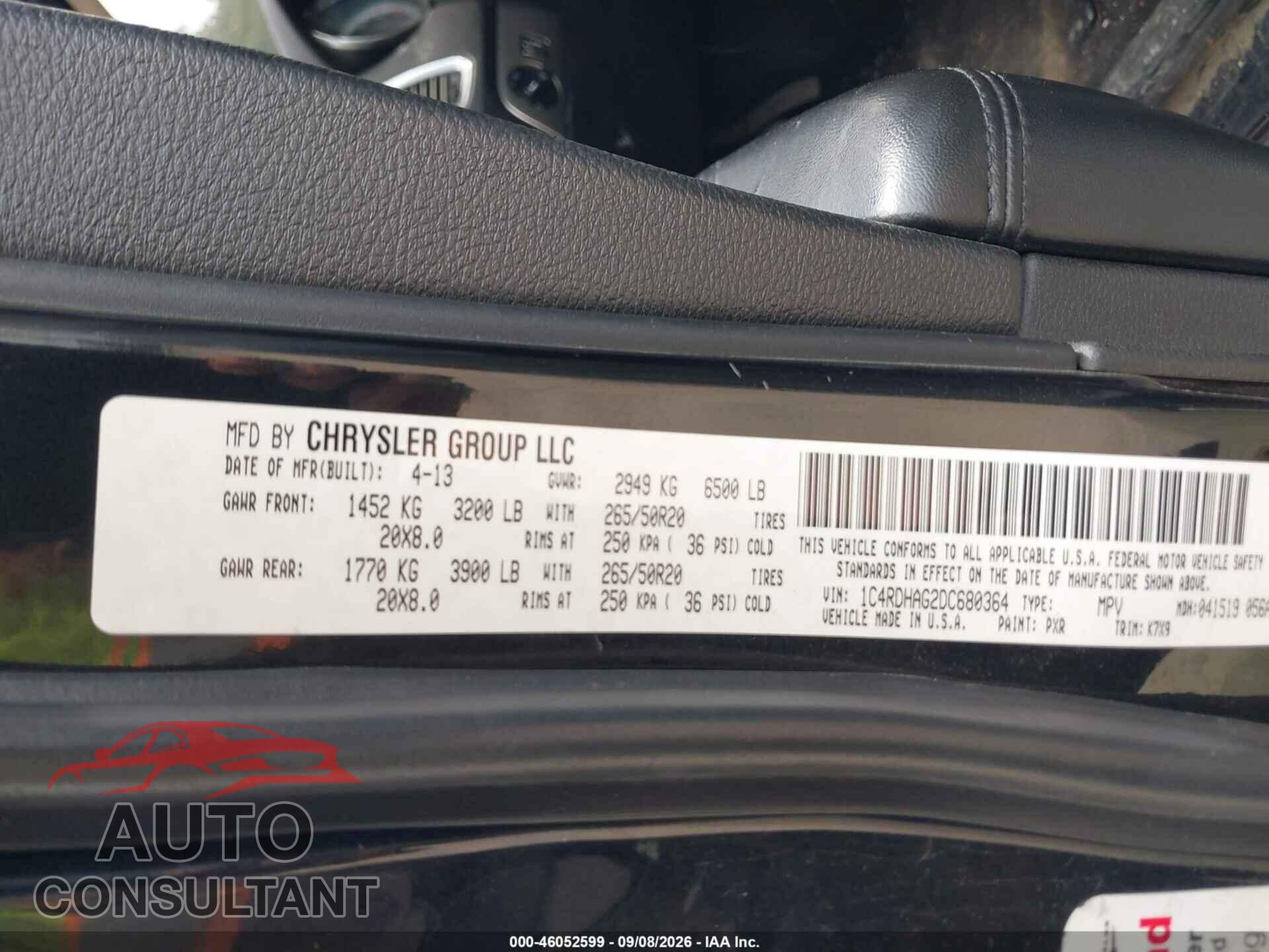 DODGE DURANGO 2013 - 1C4RDHAG2DC680364