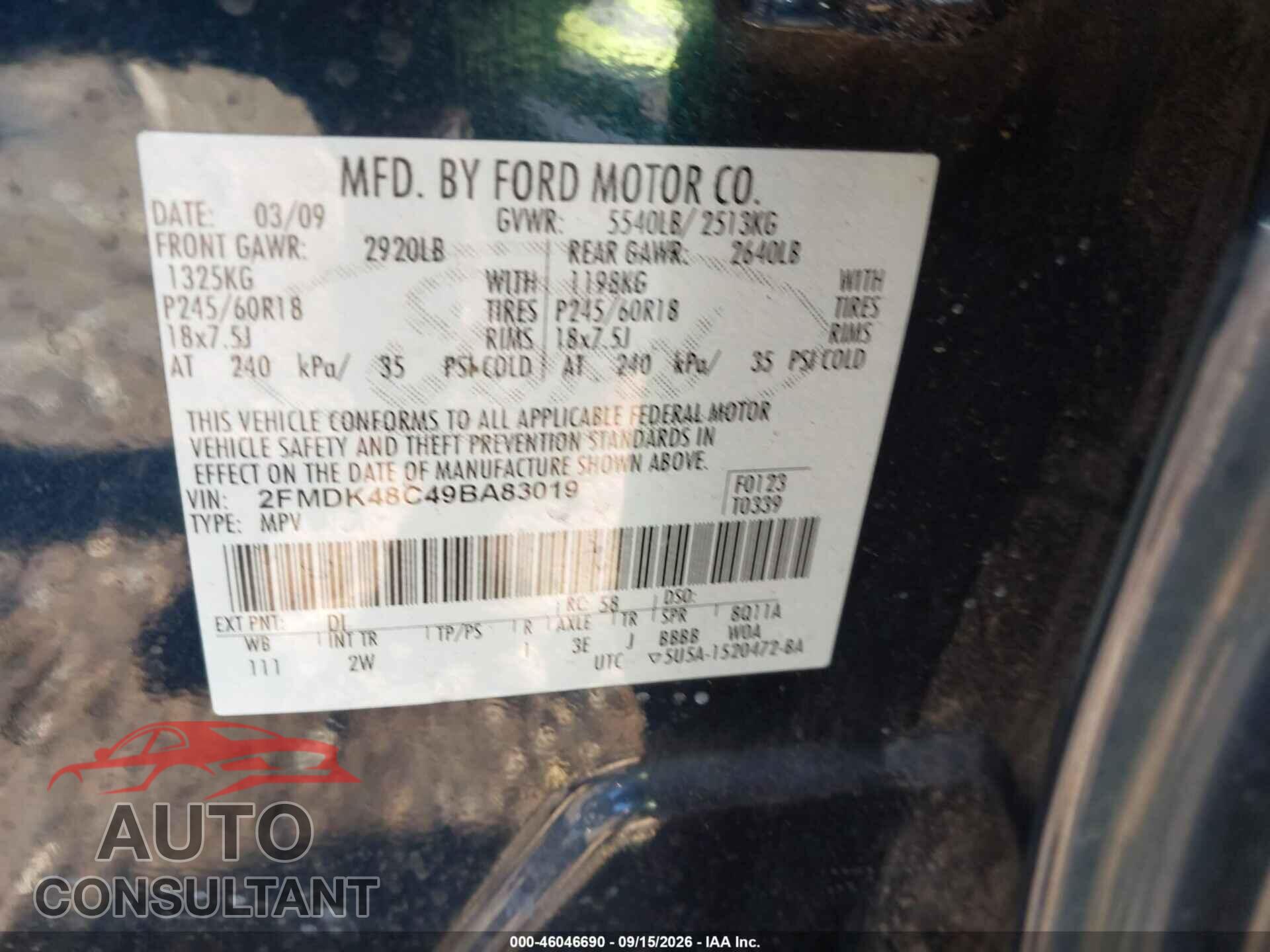 FORD EDGE 2009 - 2FMDK48C49BA83019