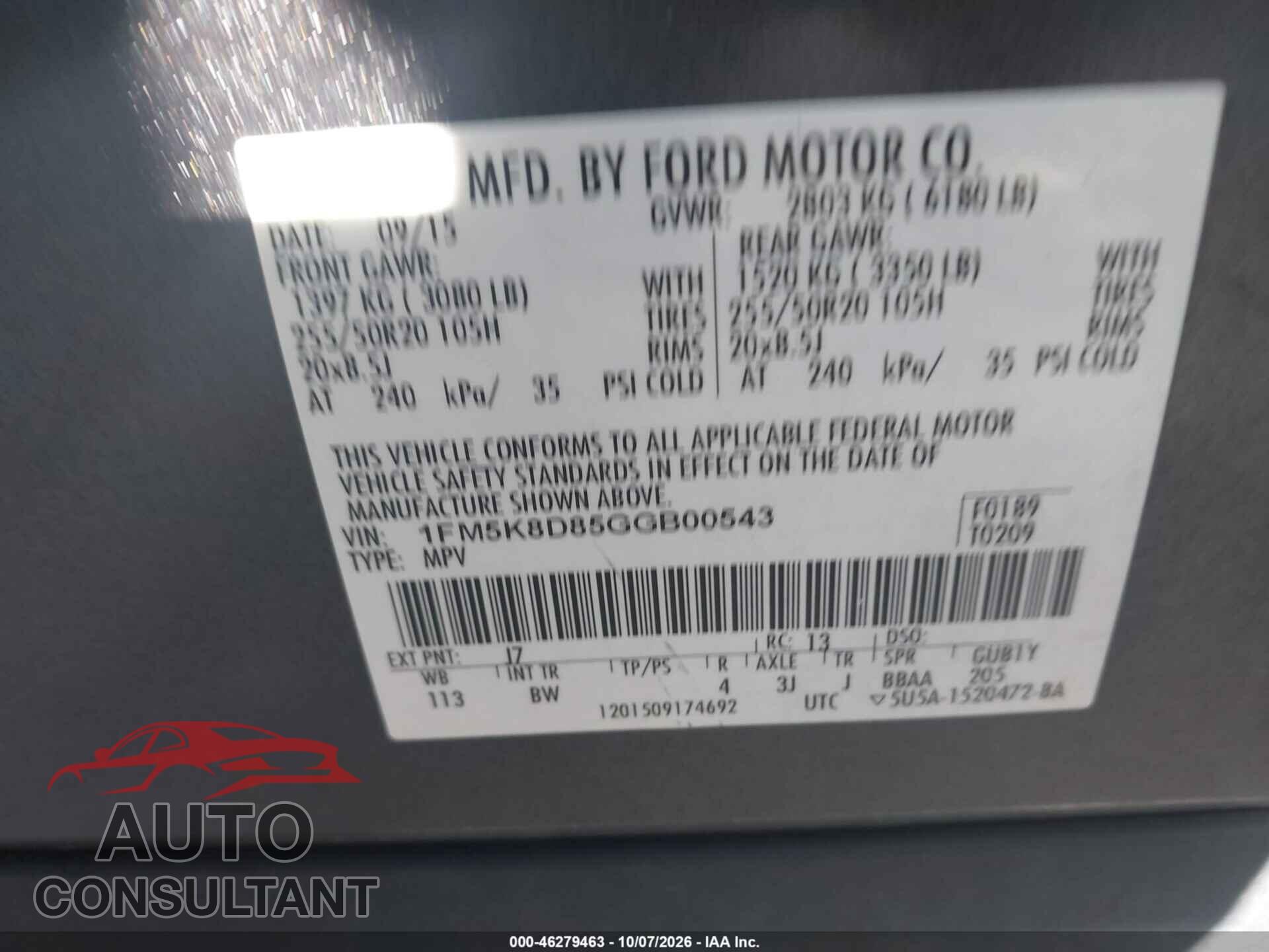 FORD EXPLORER 2016 - 1FM5K8D85GGB00543