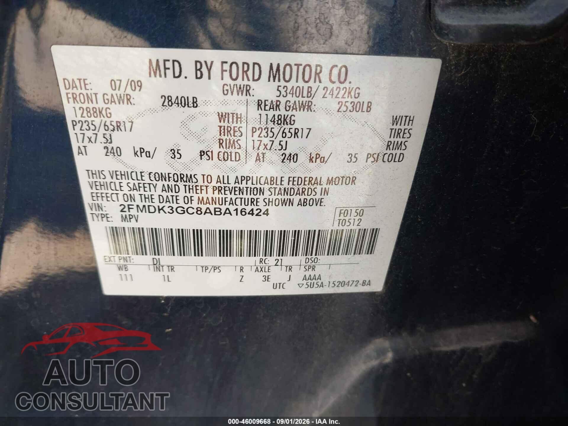 FORD EDGE 2010 - 2FMDK3GC8ABA16424