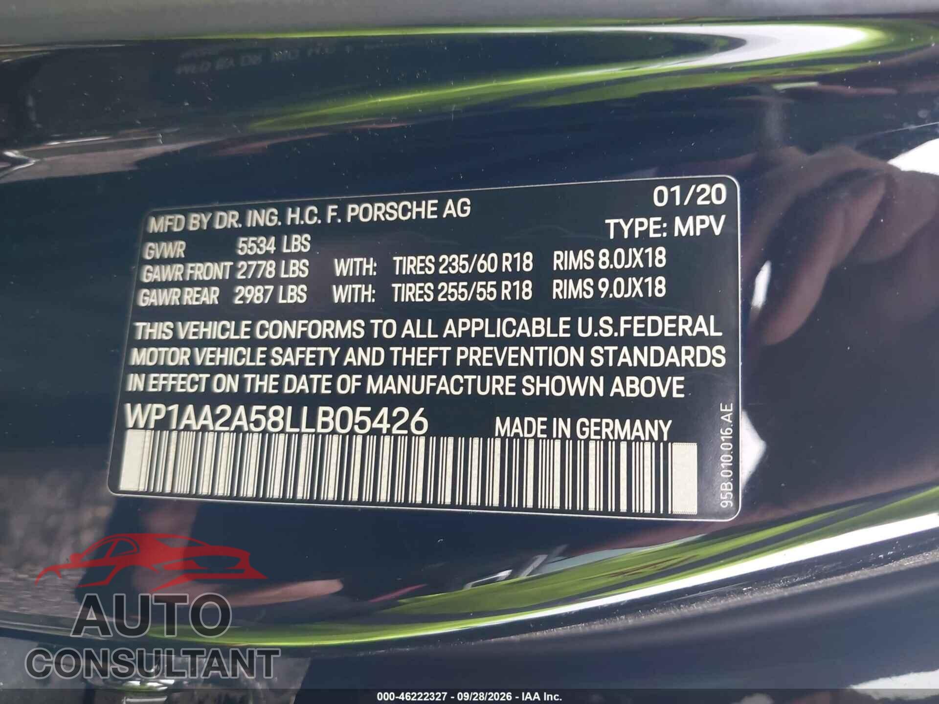 PORSCHE MACAN 2020 - WP1AA2A58LLB05426
