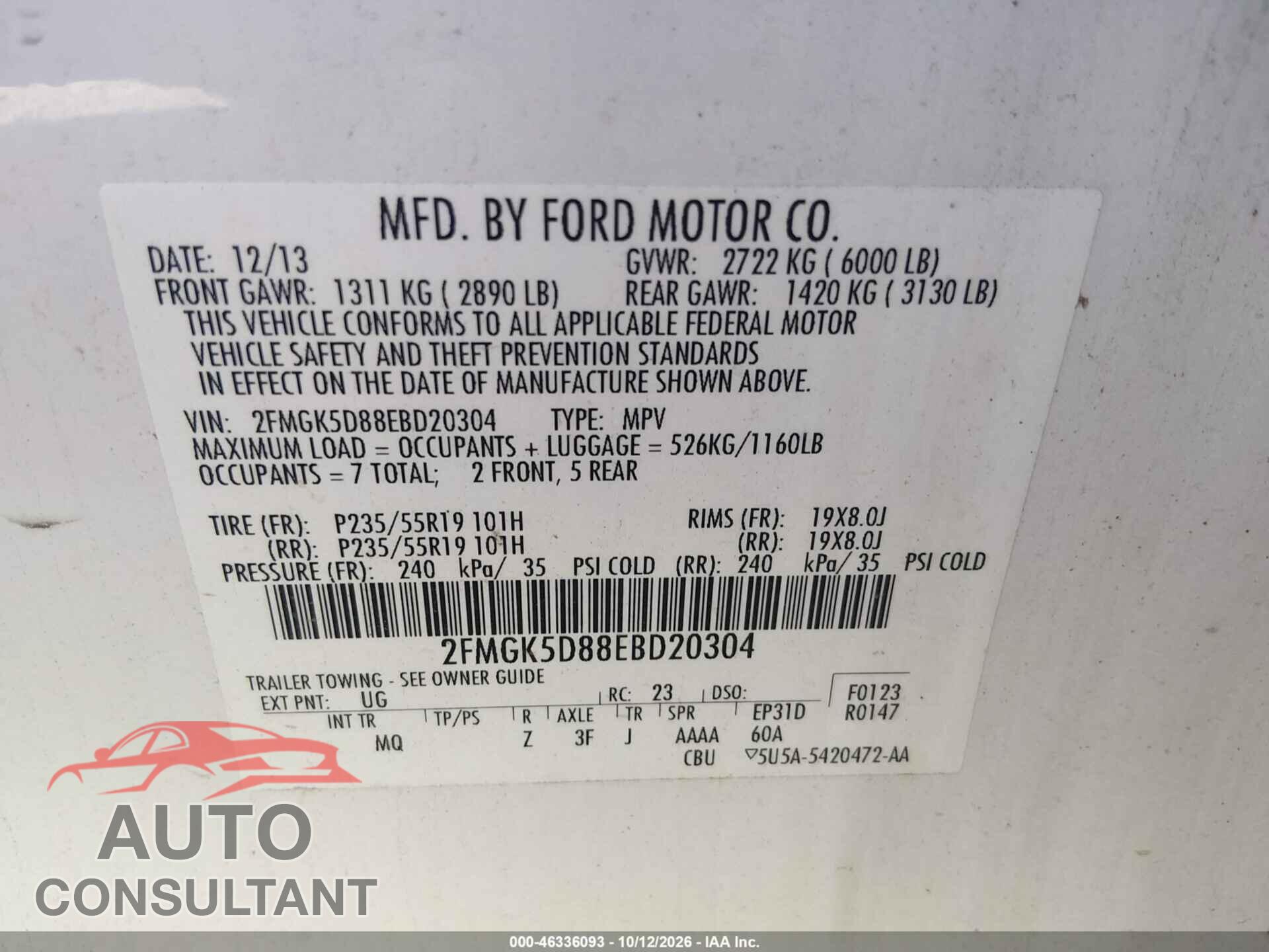 FORD FLEX 2014 - 2FMGK5D88EBD20304