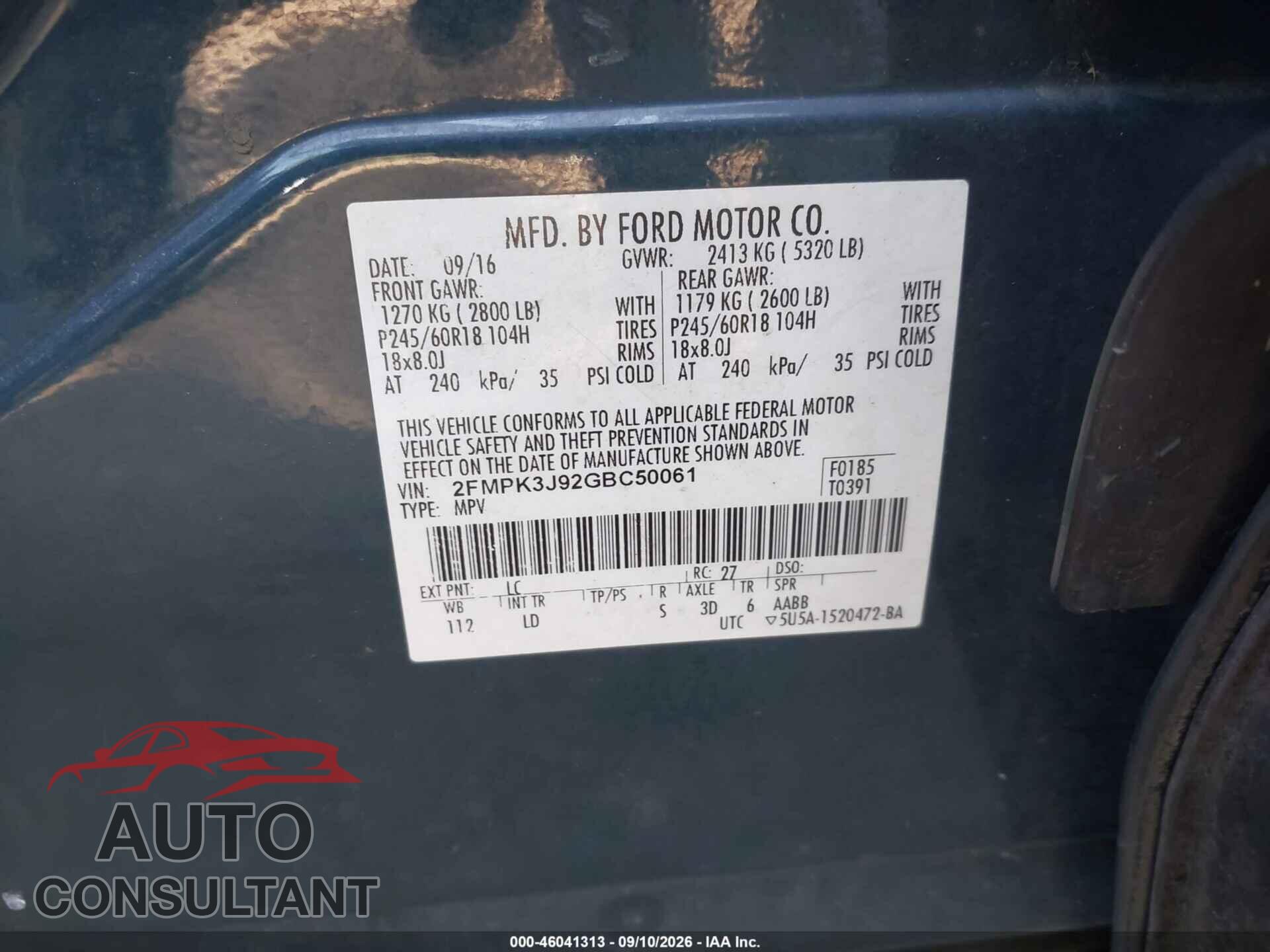 FORD EDGE 2016 - 2FMPK3J92GBC50061