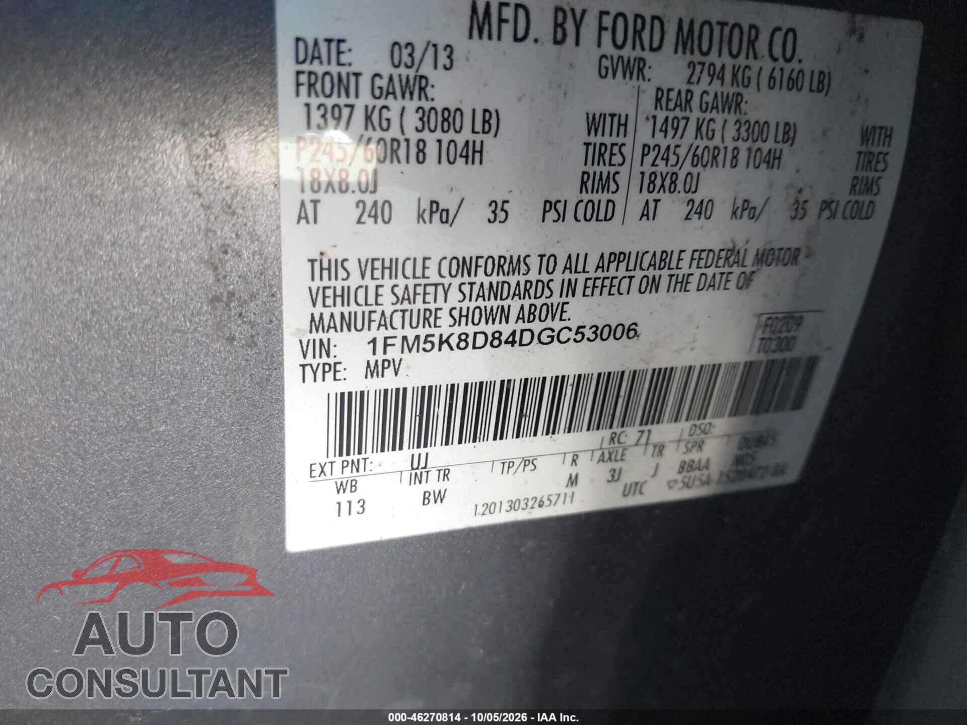 FORD EXPLORER 2013 - 1FM5K8D84DGC53006