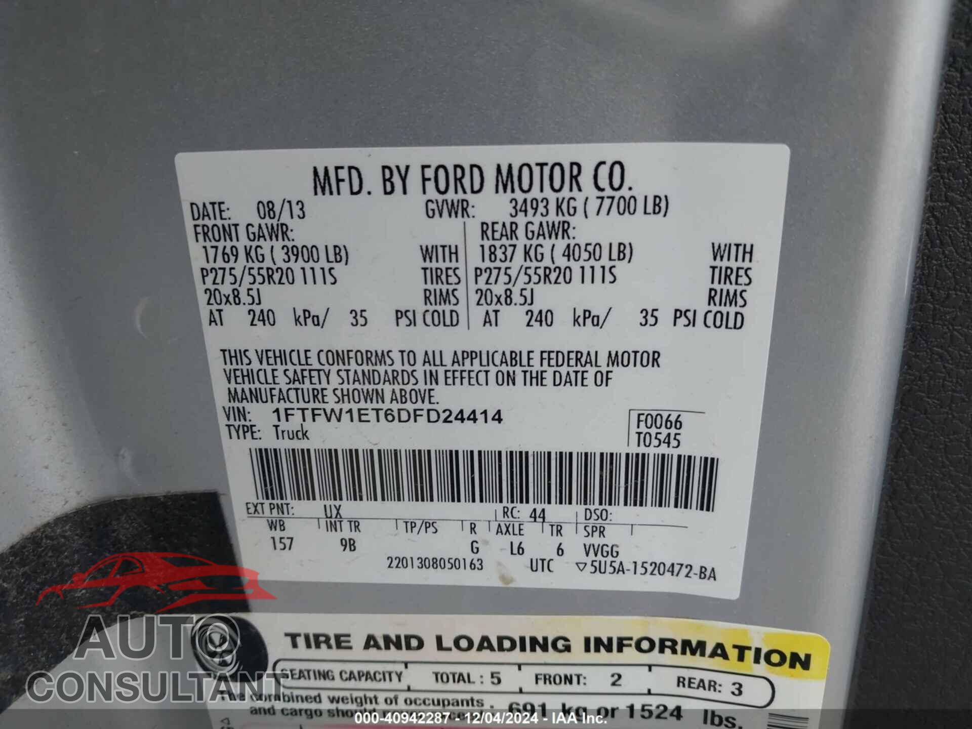 FORD F-150 2013 - 1FTFW1ET6DFD24414