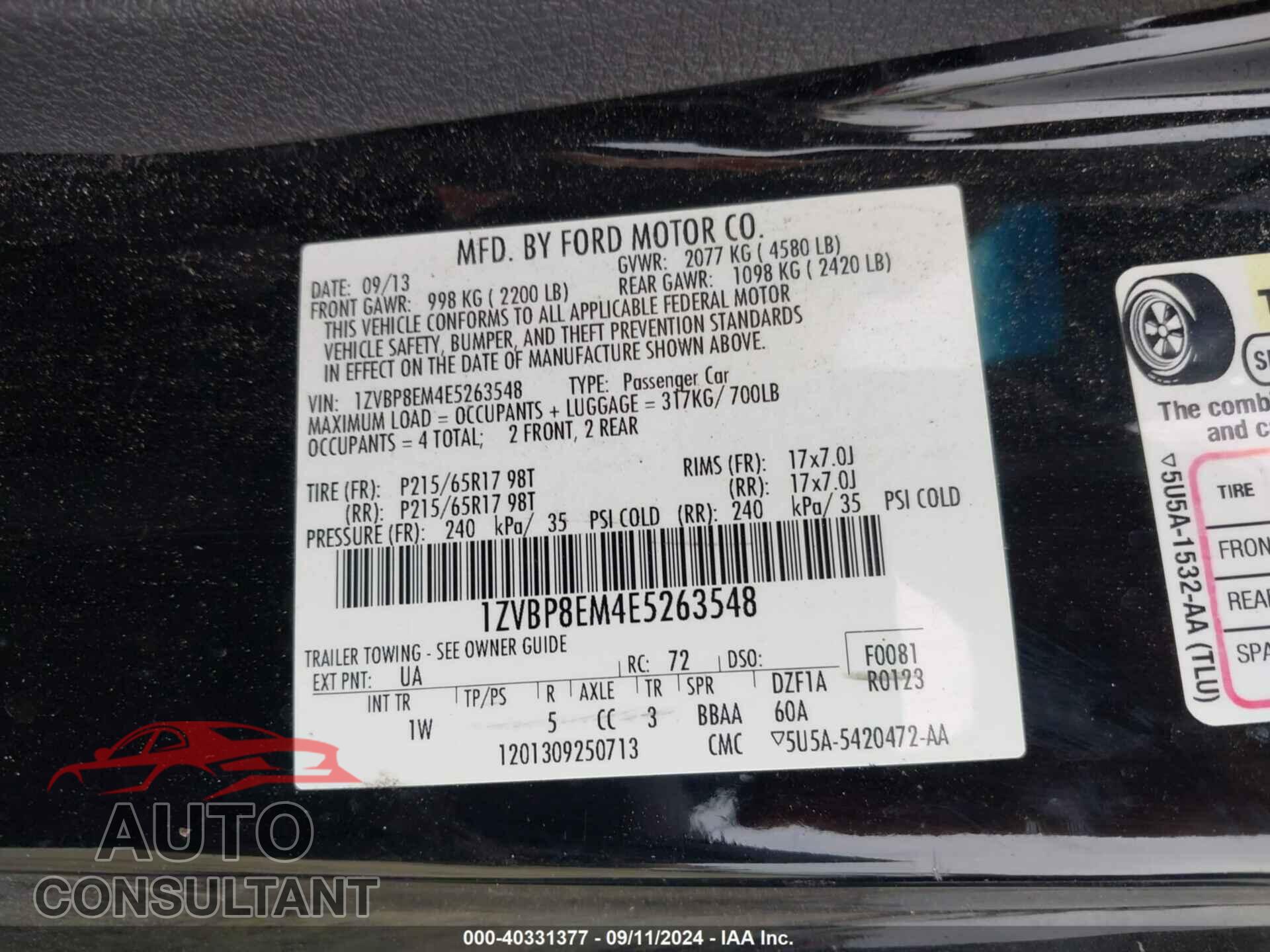 FORD MUSTANG 2014 - 1ZVBP8EM4E5263548