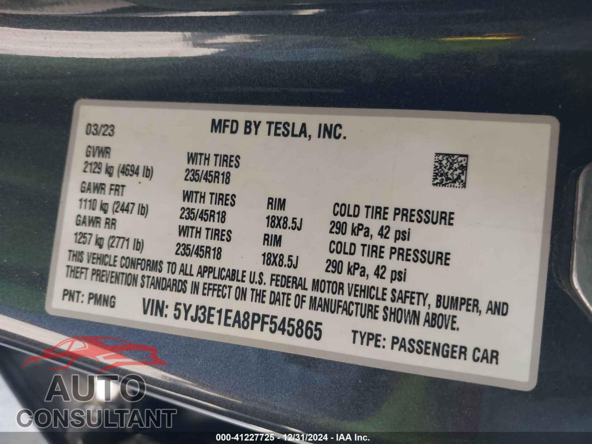 TESLA MODEL 3 2023 - 5YJ3E1EA8PF545865