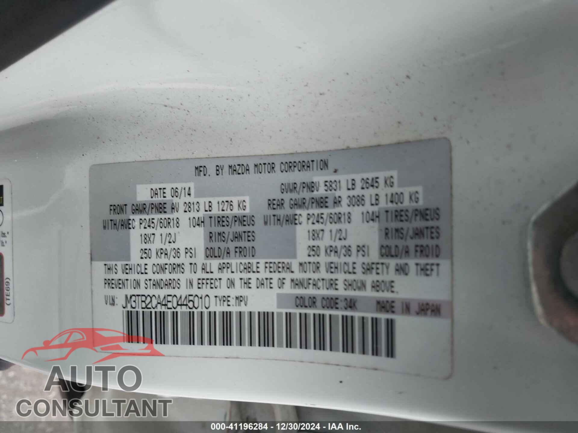 MAZDA CX-9 2014 - JM3TB2CA4E0445010