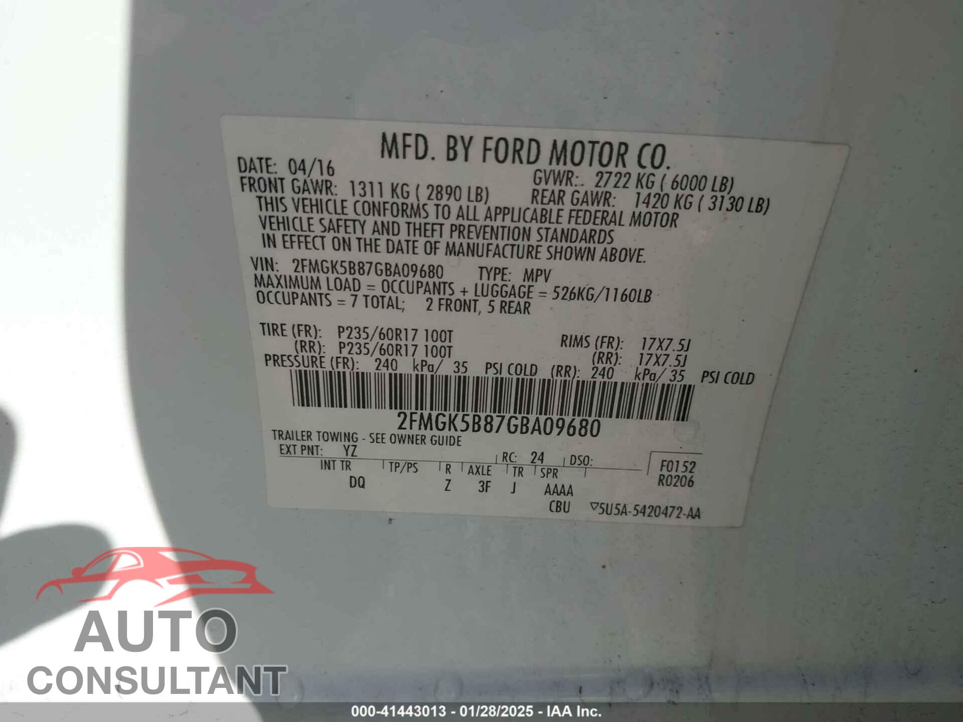 FORD FLEX 2016 - 2FMGK5B87GBA09680
