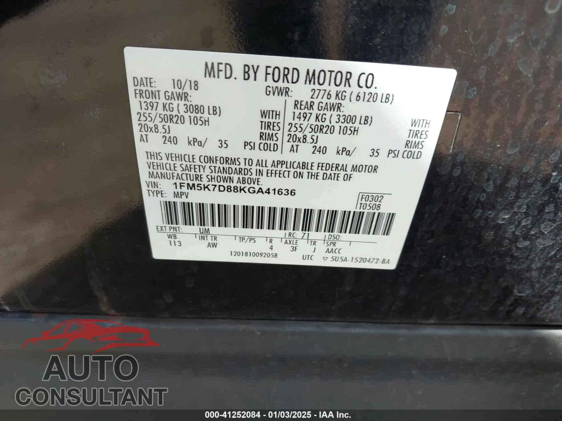 FORD EXPLORER 2019 - 1FM5K7D88KGA41636