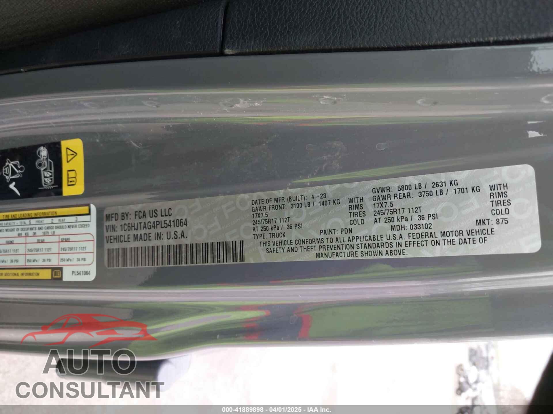 JEEP GLADIATOR 2023 - 1C6HJTAG4PL541064