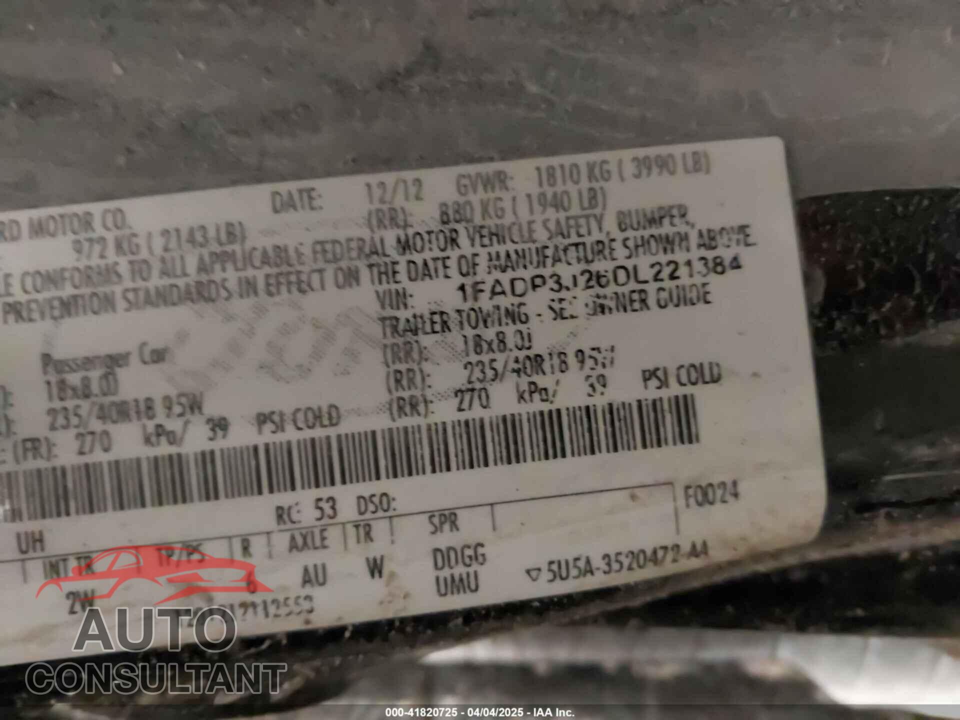 FORD FOCUS 2013 - 1FADP3J26DL221384