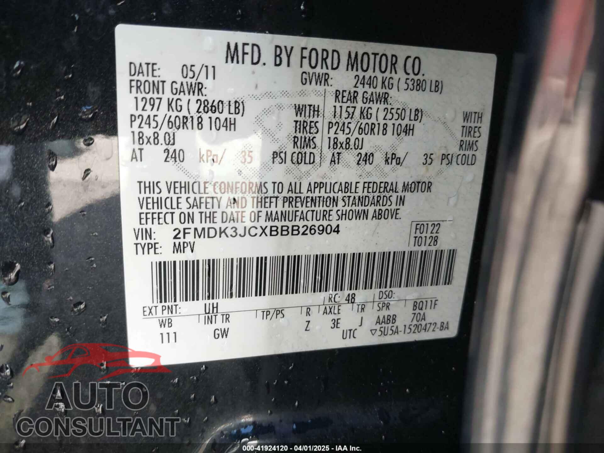 FORD EDGE 2011 - 2FMDK3JCXBBB26904