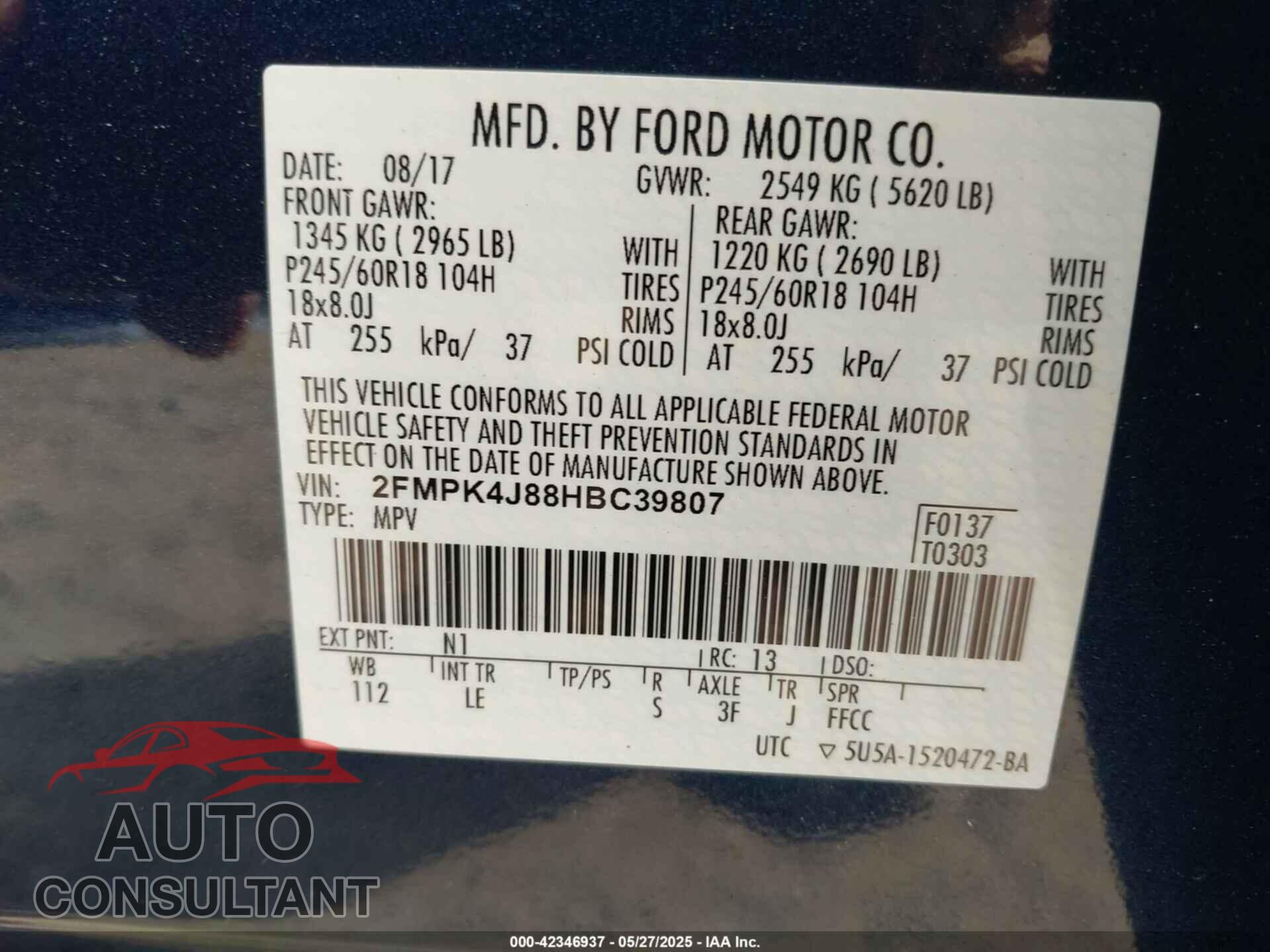 FORD EDGE 2017 - 2FMPK4J88HBC39807