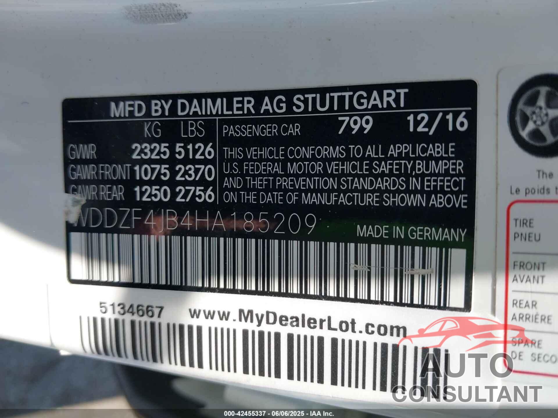 MERCEDES-BENZ E 300 2017 - WDDZF4JB4HA185209