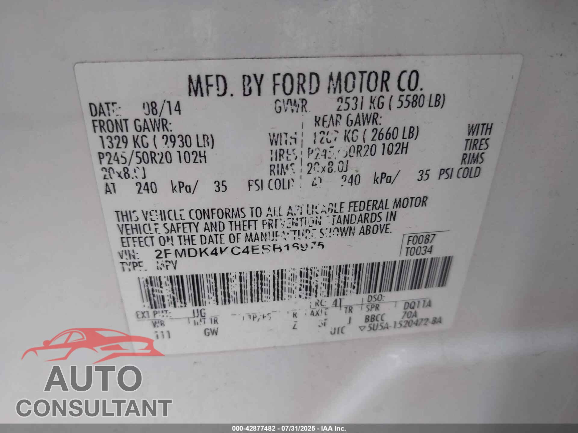 FORD EDGE 2014 - 2FMDK4KC4EBB16975