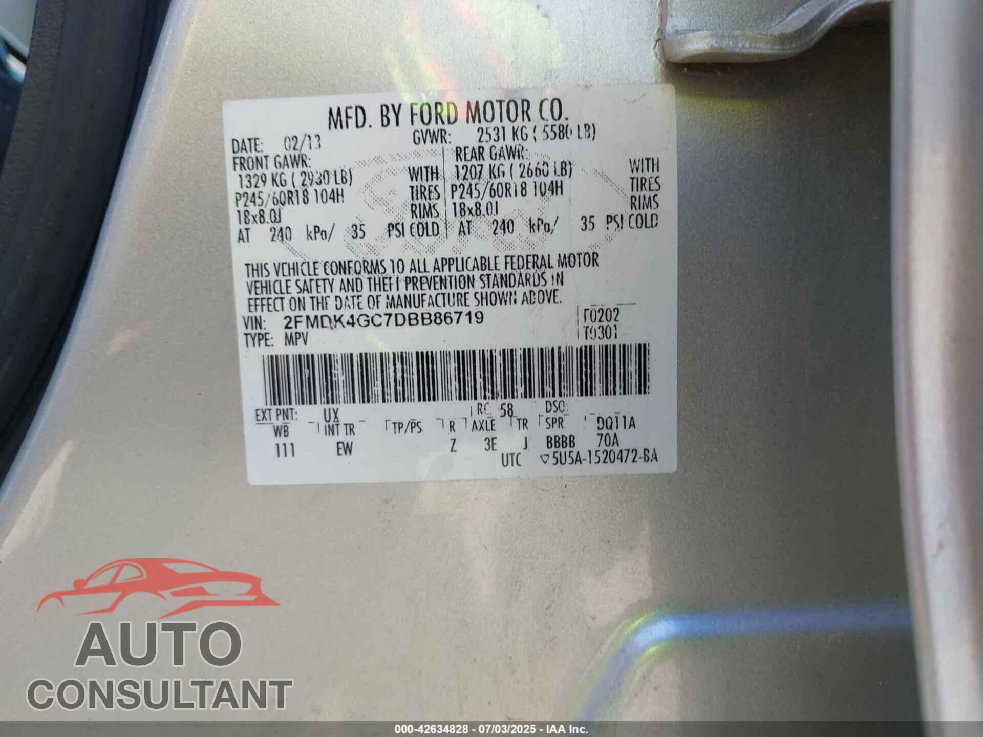 FORD EDGE 2013 - 2FMDK4GC7DBB86719
