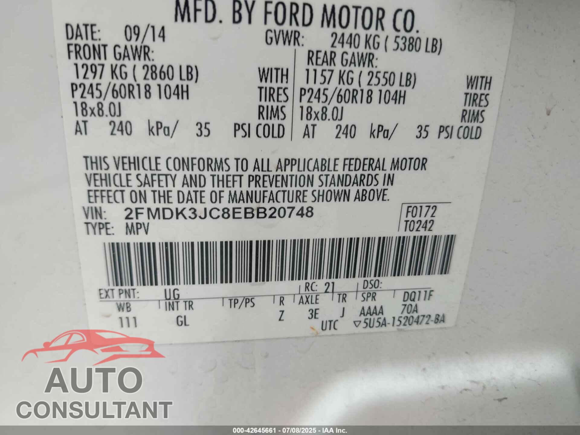FORD EDGE 2014 - 2FMDK3JC8EBB20748