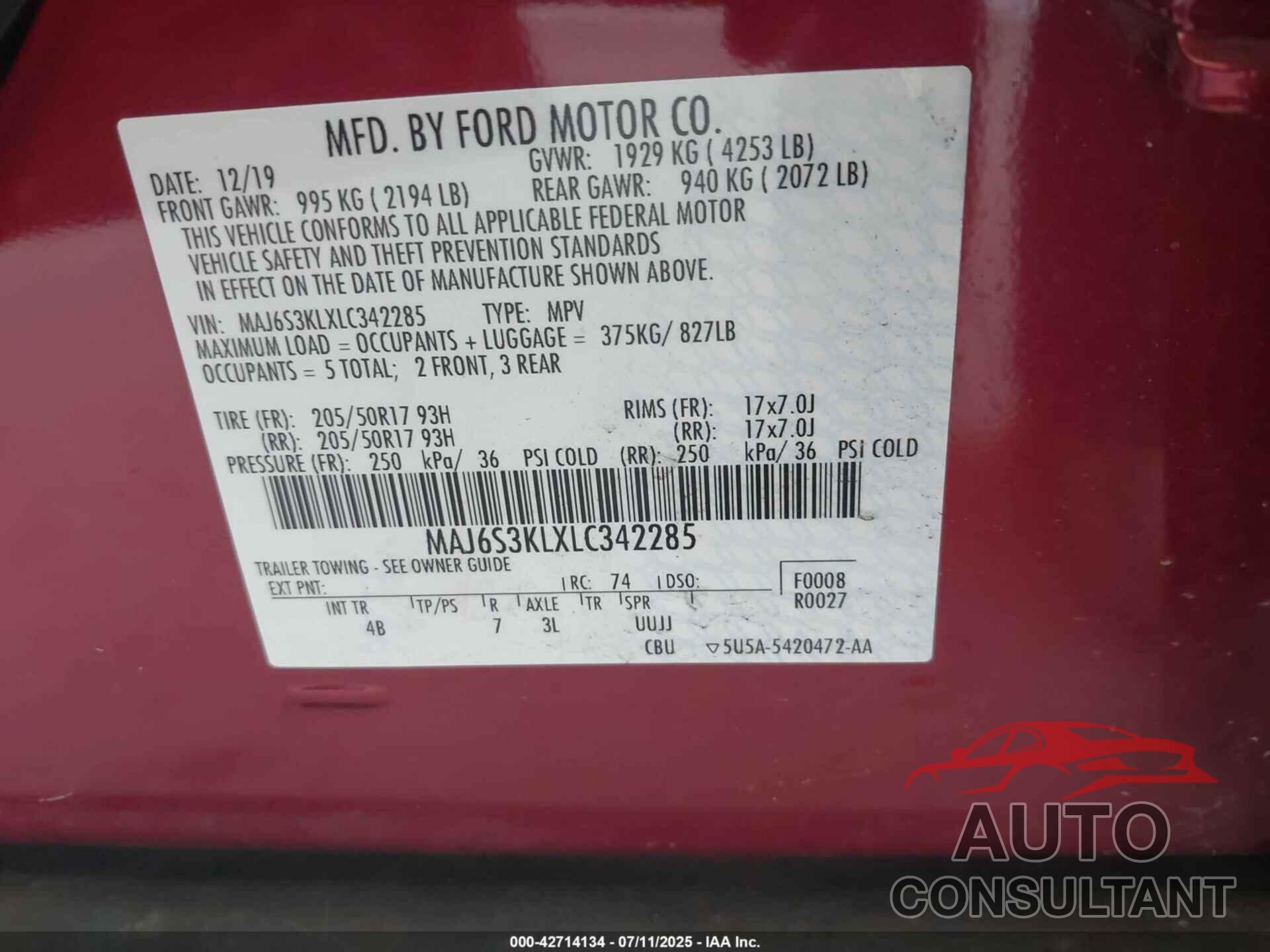 FORD ECOSPORT 2020 - MAJ6S3KLXLC342285