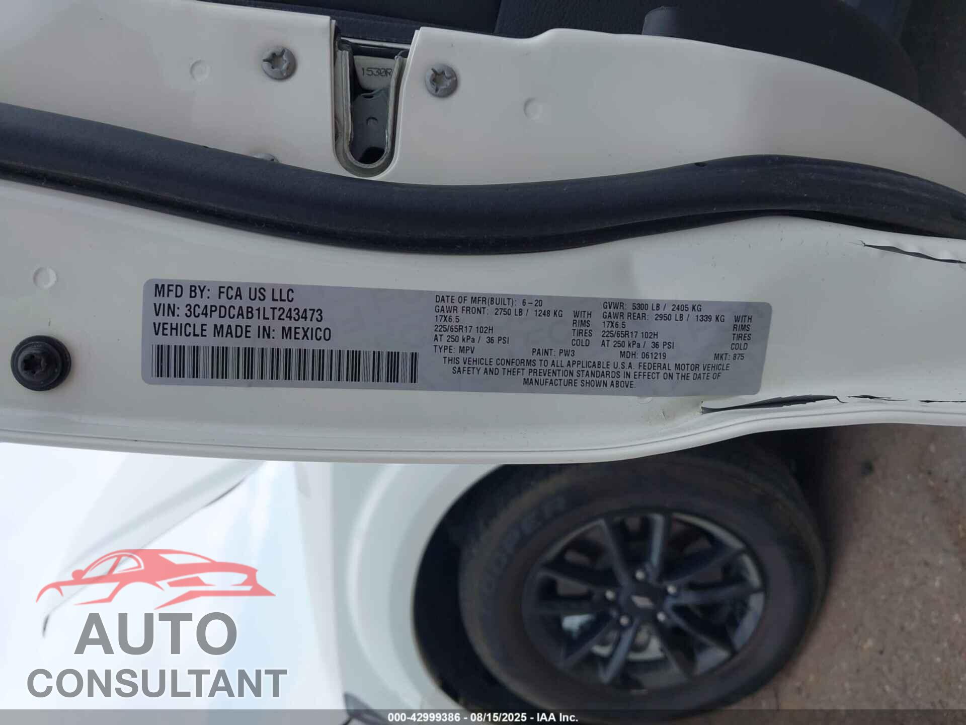 DODGE JOURNEY 2020 - 3C4PDCAB1LT243473
