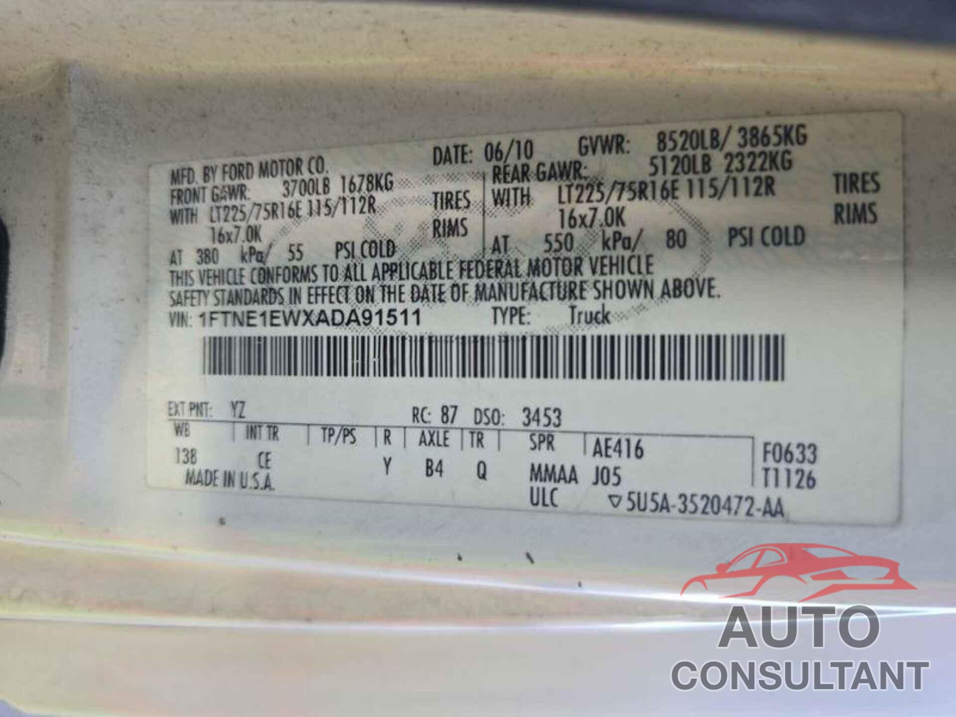 FORD ECONOLINE 2010 - 1FTNE1EWXADA91511