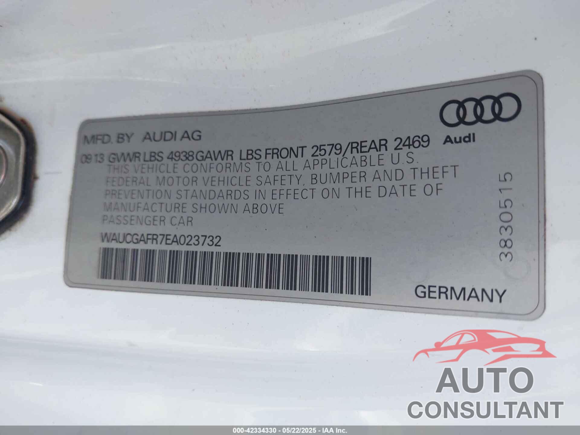 AUDI S5 2014 - WAUCGAFR7EA023732