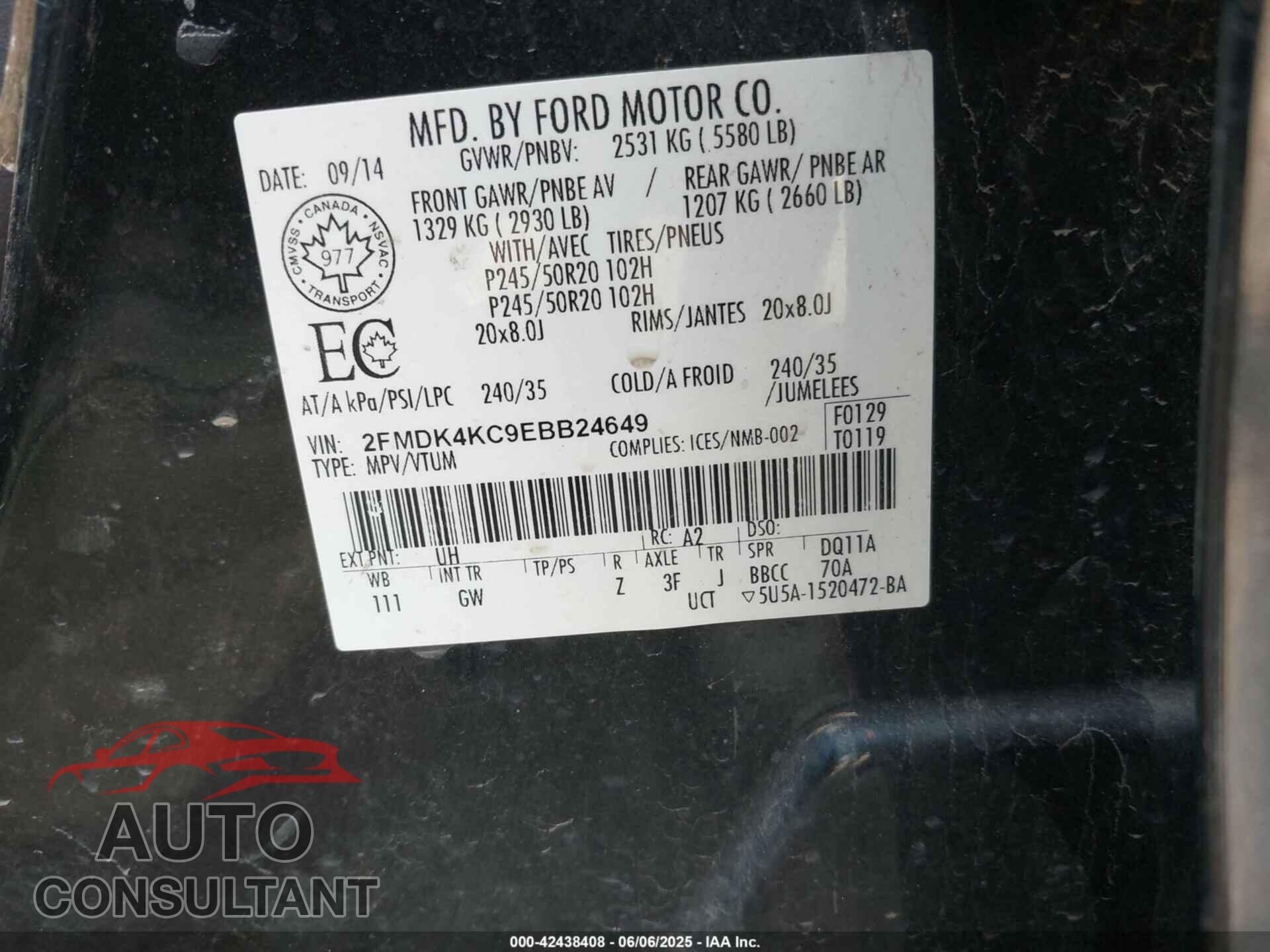 FORD EDGE 2014 - 2FMDK4KC9EBB24649