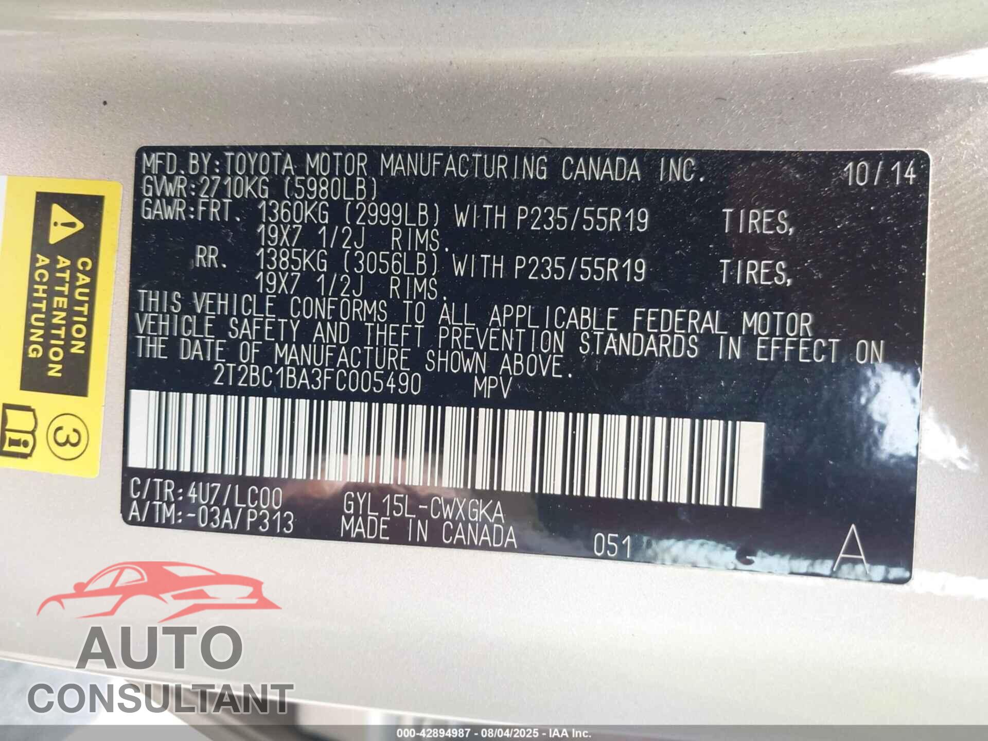 LEXUS RX 450H 2015 - 2T2BC1BA3FC005490