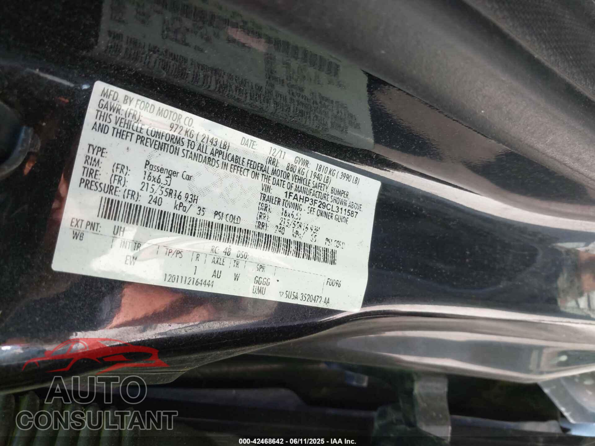 FORD FOCUS 2012 - 1FAHP3F29CL311587
