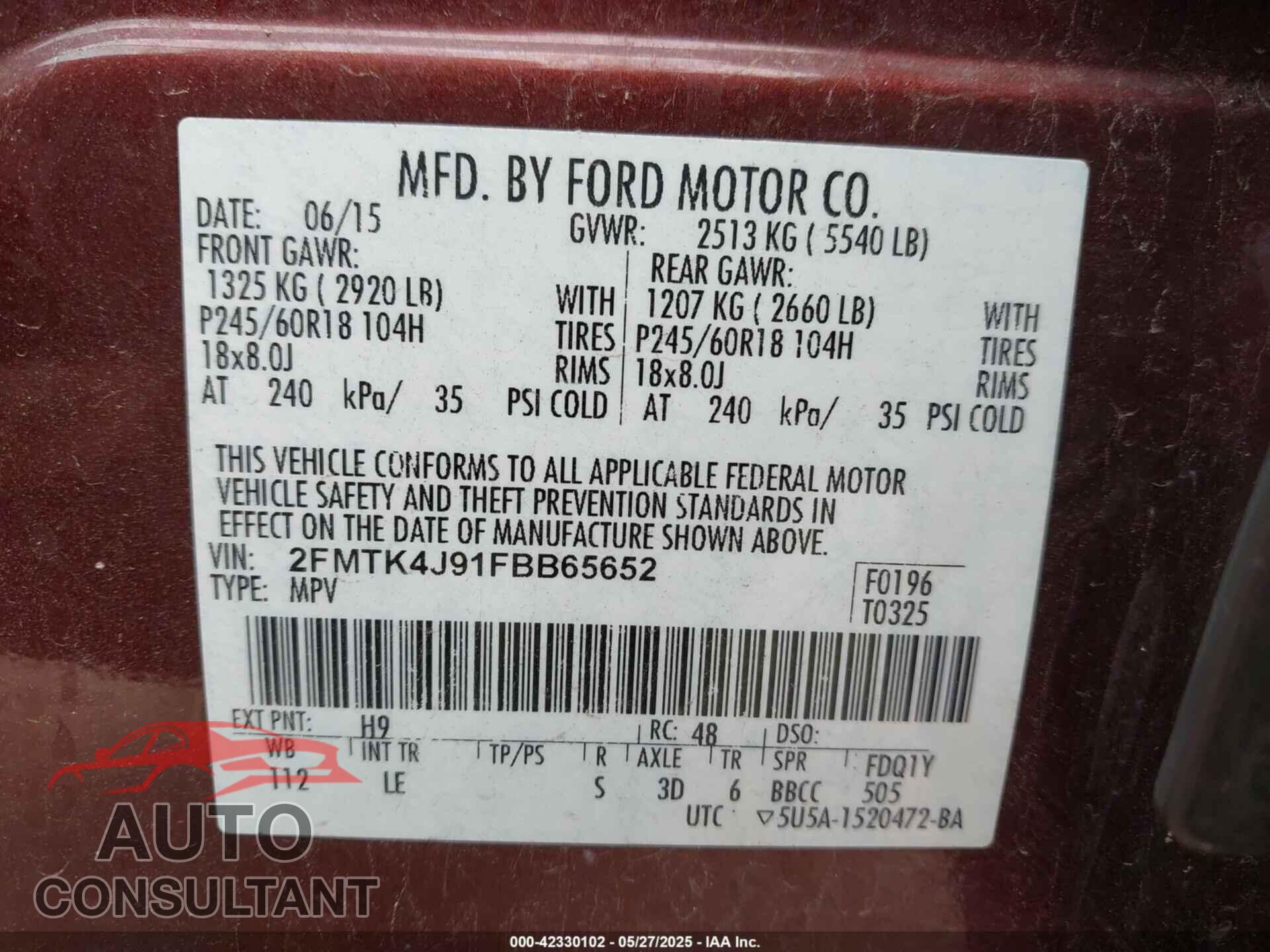 FORD EDGE 2015 - 2FMTK4J91FBB65652