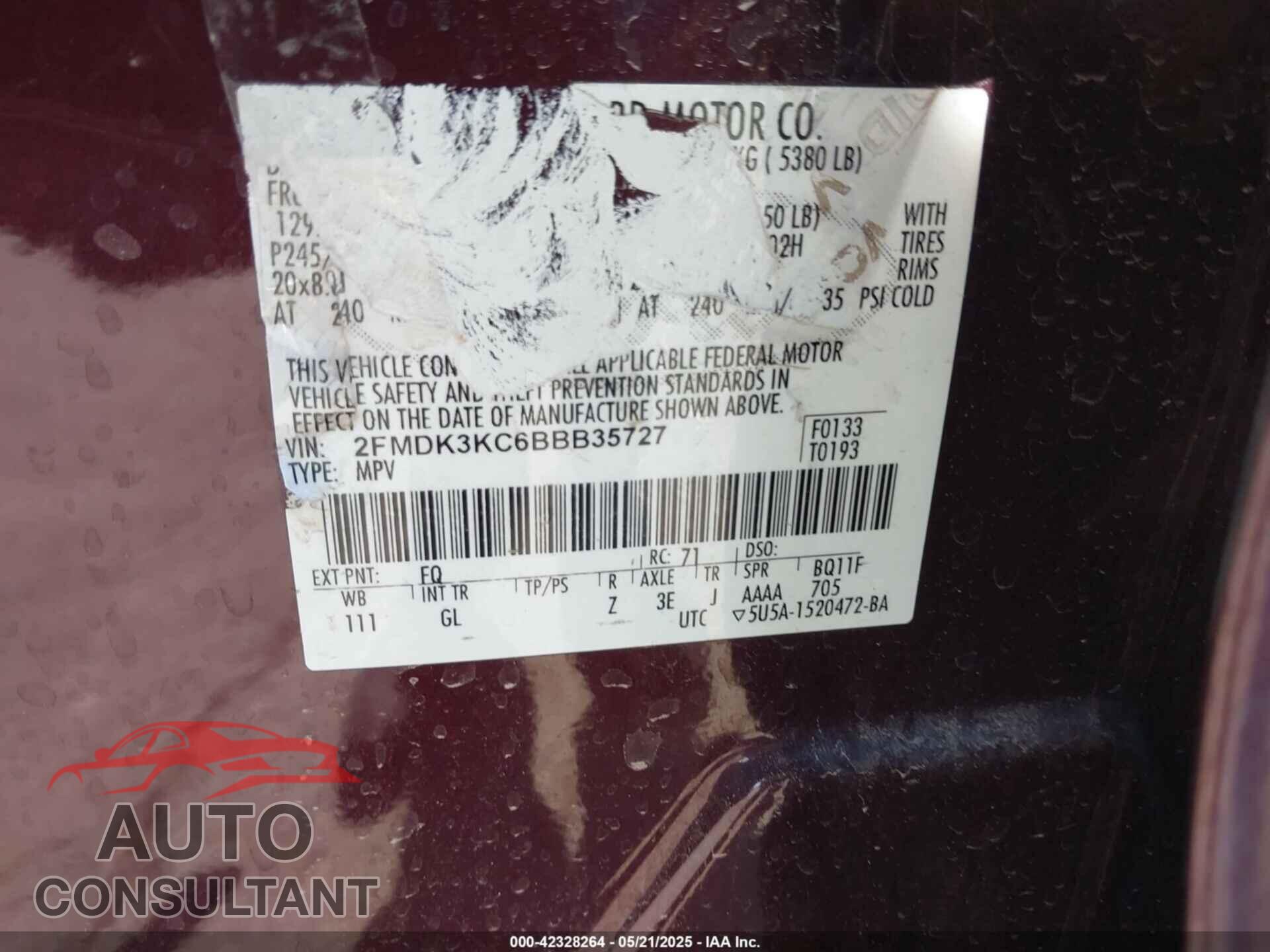 FORD EDGE 2011 - 2FMDK3KC6BBB35727