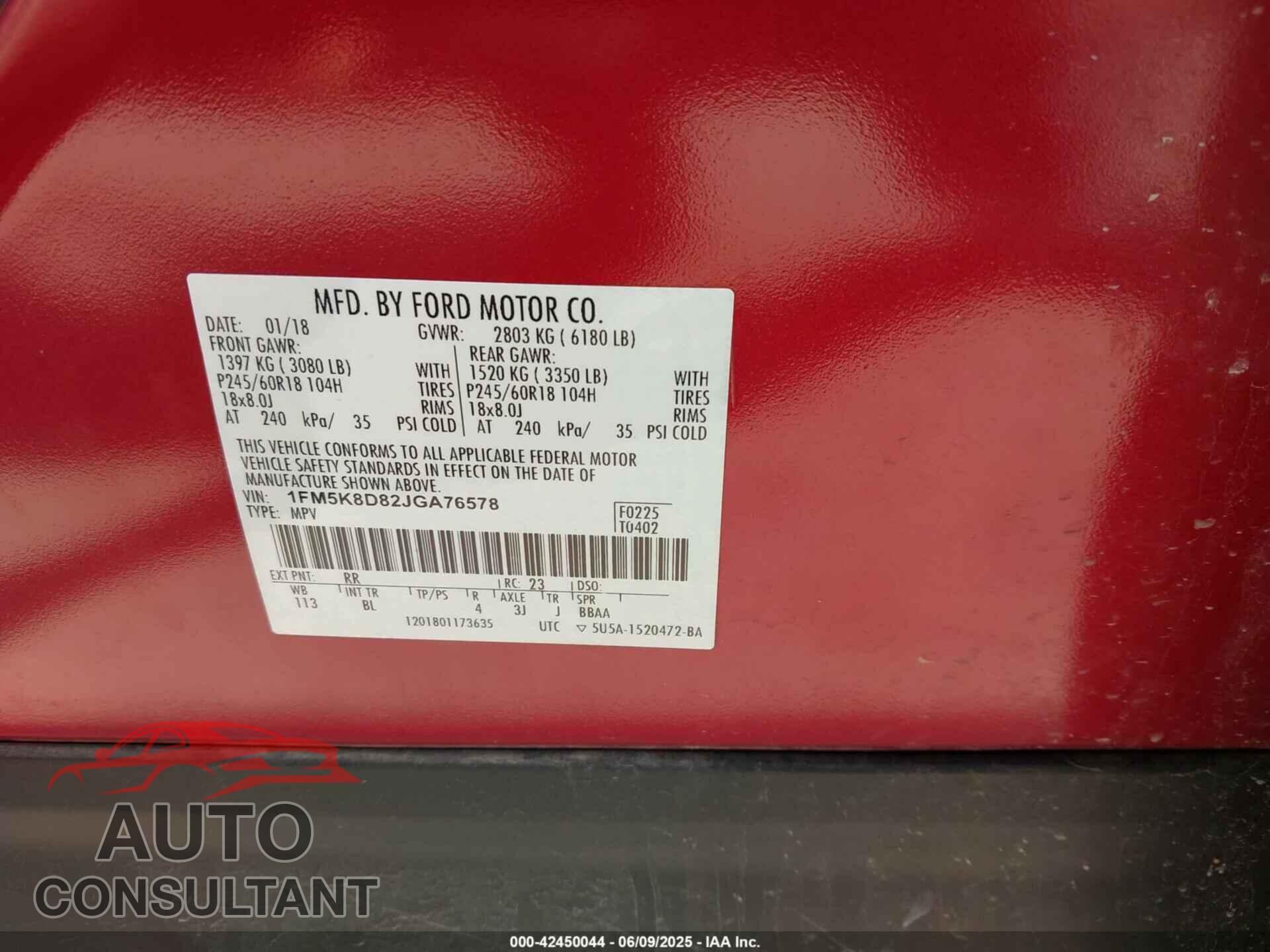 FORD EXPLORER 2018 - 1FM5K8D82JGA76578