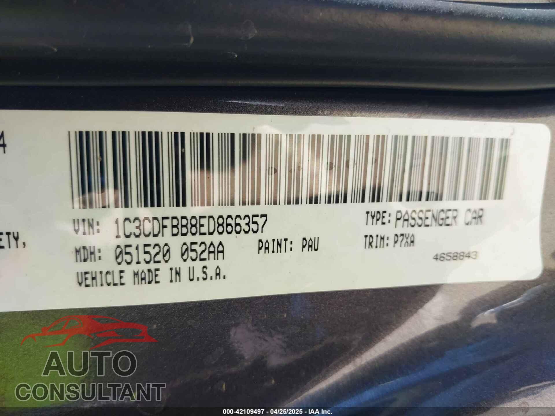 DODGE DART 2014 - 1C3CDFBB8ED866357
