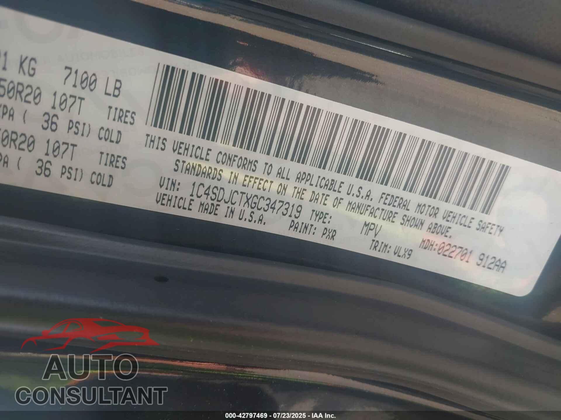 DODGE DURANGO 2016 - 1C4SDJCTXGC347319