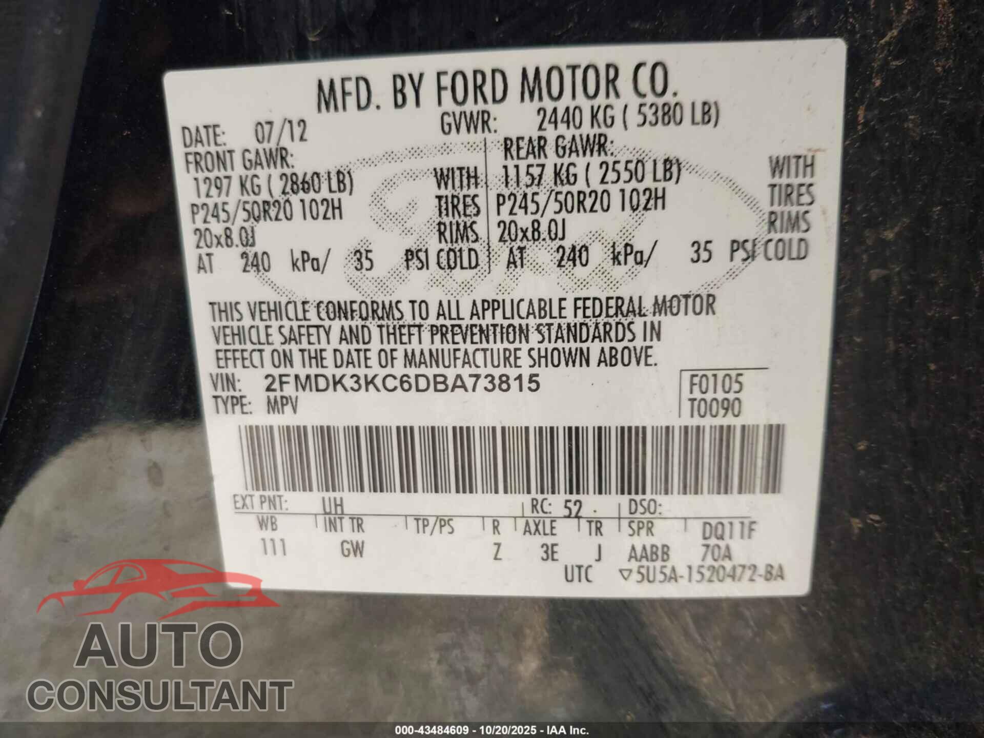 FORD EDGE 2013 - 2FMDK3KC6DBA73815