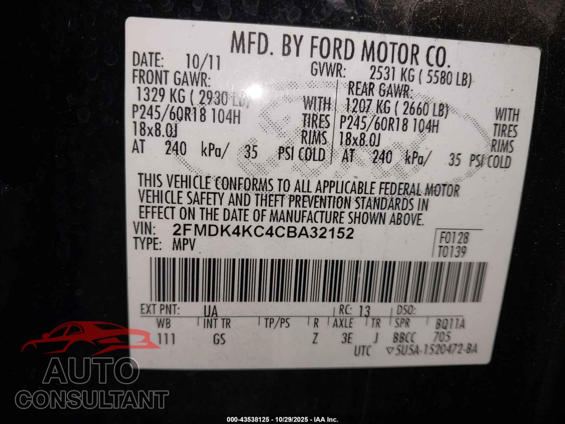 FORD EDGE 2012 - 2FMDK4KC4CBA32152